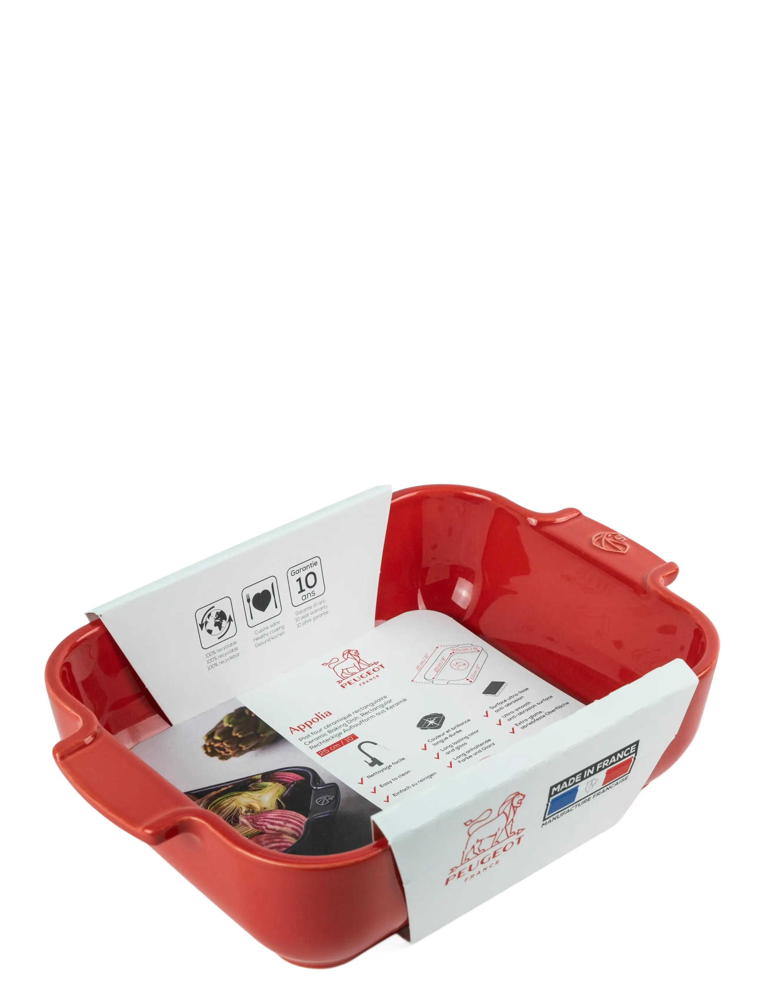 Peugeot - Appolia Keramisk Rektangulær 25 cm Rød - oven dishes - red - 1