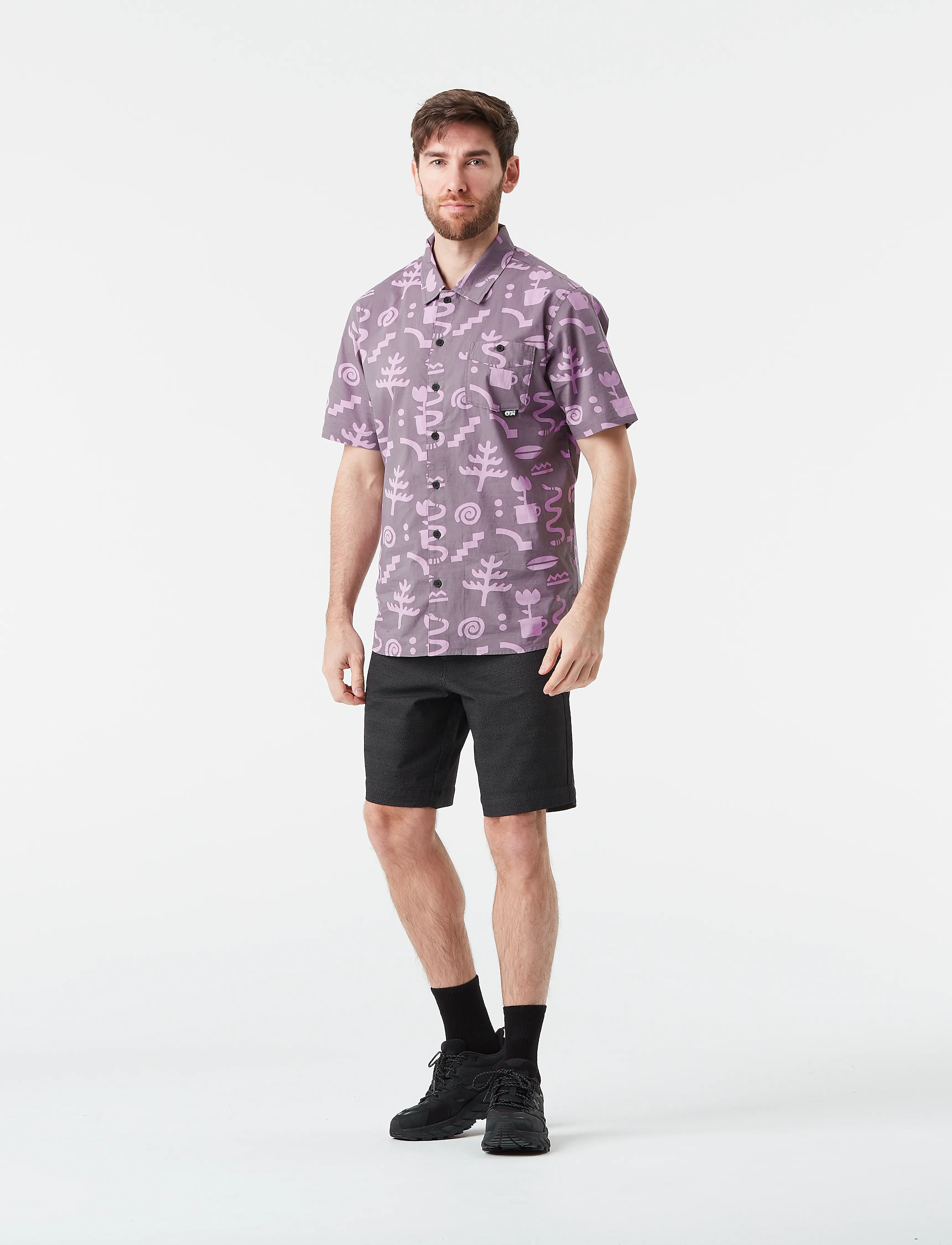 PICTURE ORGANIC CLOTHING Mataikona Ss Shirt, Mænd, Mønstret Kortærmet Skjorte, Lila, Str: S