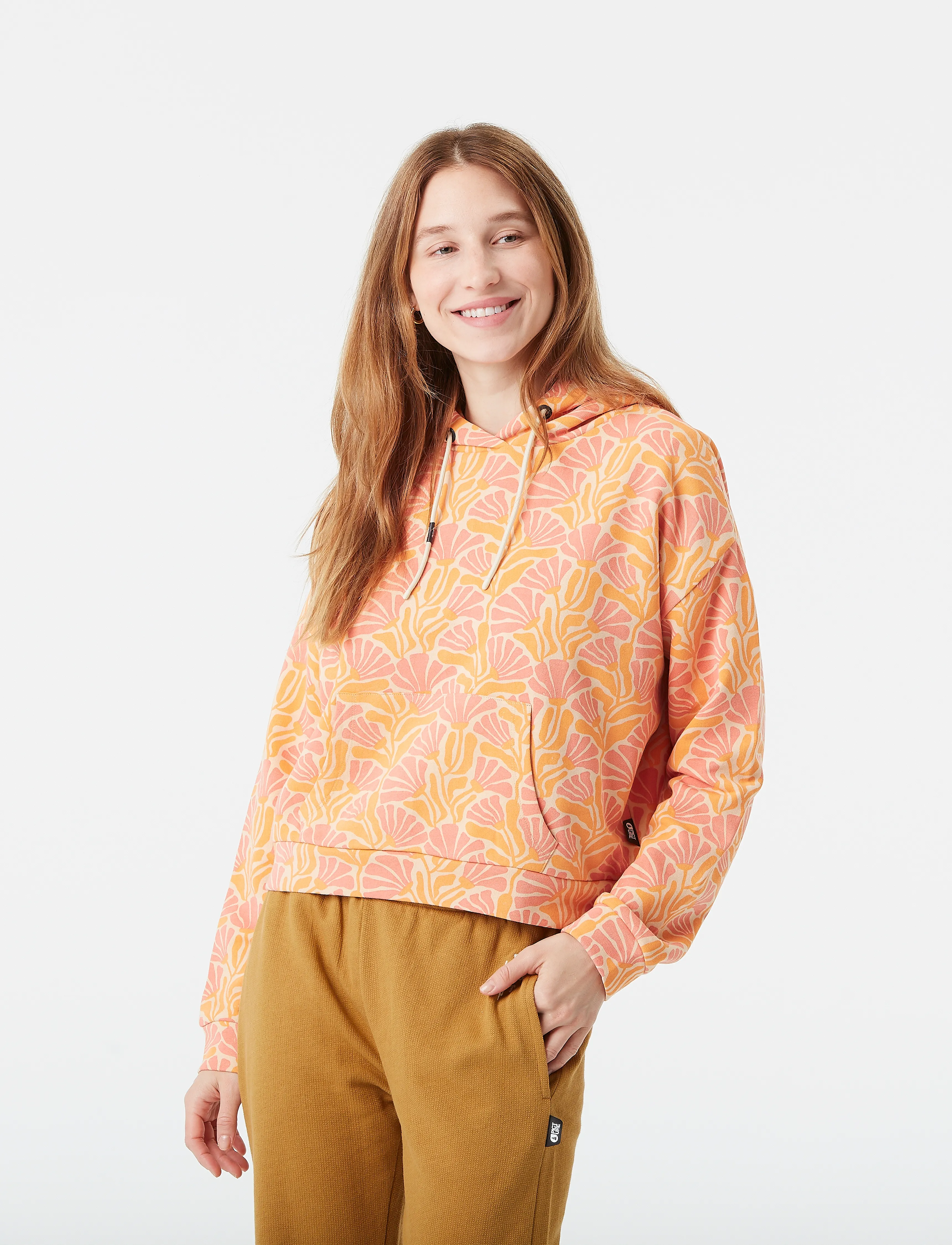 PICTURE ORGANIC CLOTHING Neris Printed Hoodie, XS, Orange, Sport Sweatshirts & Hoodies > Sport Hoodies, Dame