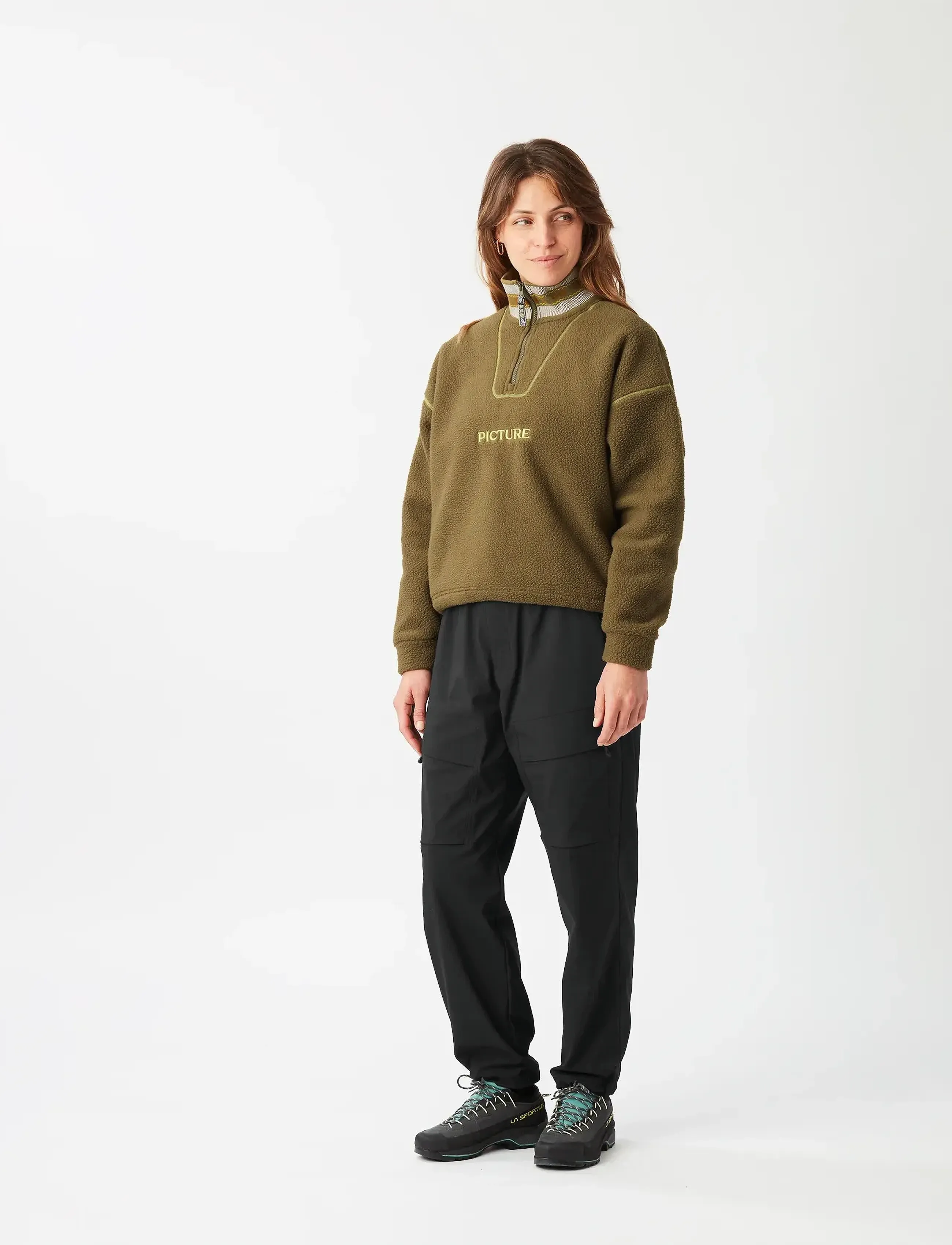 PICTURE ORGANIC CLOTHING Cylla Crop 1/4 Fleece, L, Khaki green, Sport Clothing > Sport Fleeces & Midlayers, Dame