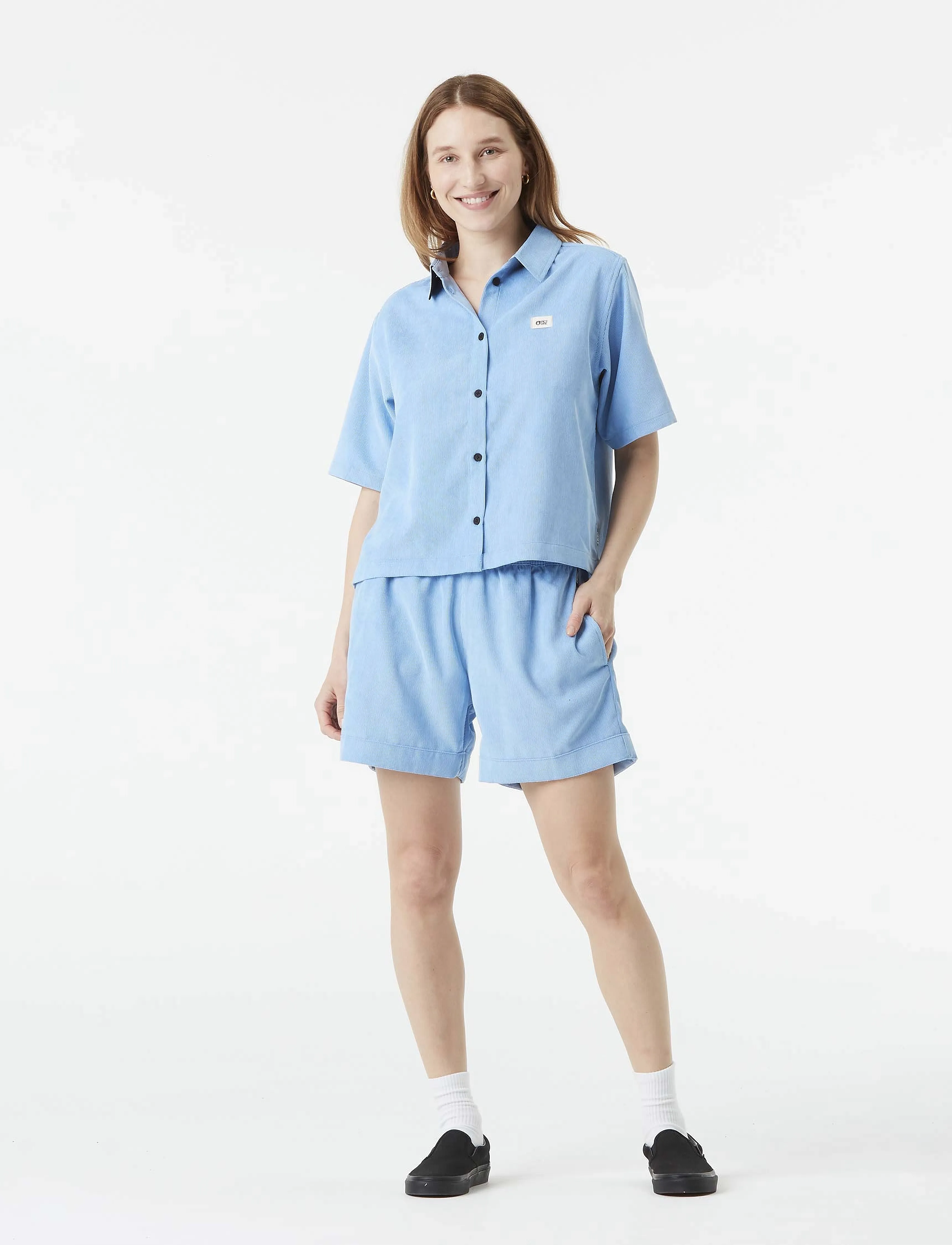 PICTURE ORGANIC CLOTHING Sesia Cord Shirt, M, Sports Oberteile & T-shirts, Blau - Sport Shirts, Frauen