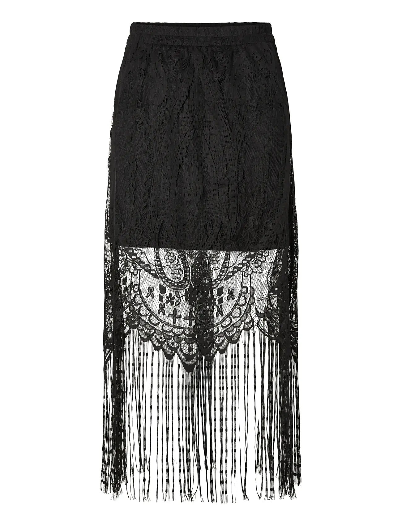 Pieces Pcclair Hw Ankle Lace Tassels Skirt Kca - Black - XS