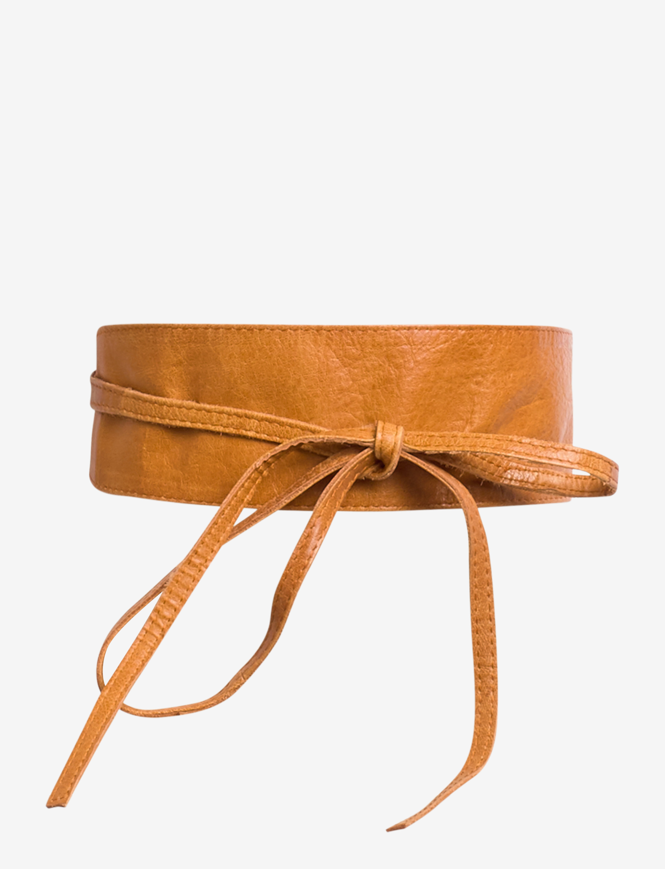 PCVIBS LEATHER TIE WAIST BELT - COGNAC
