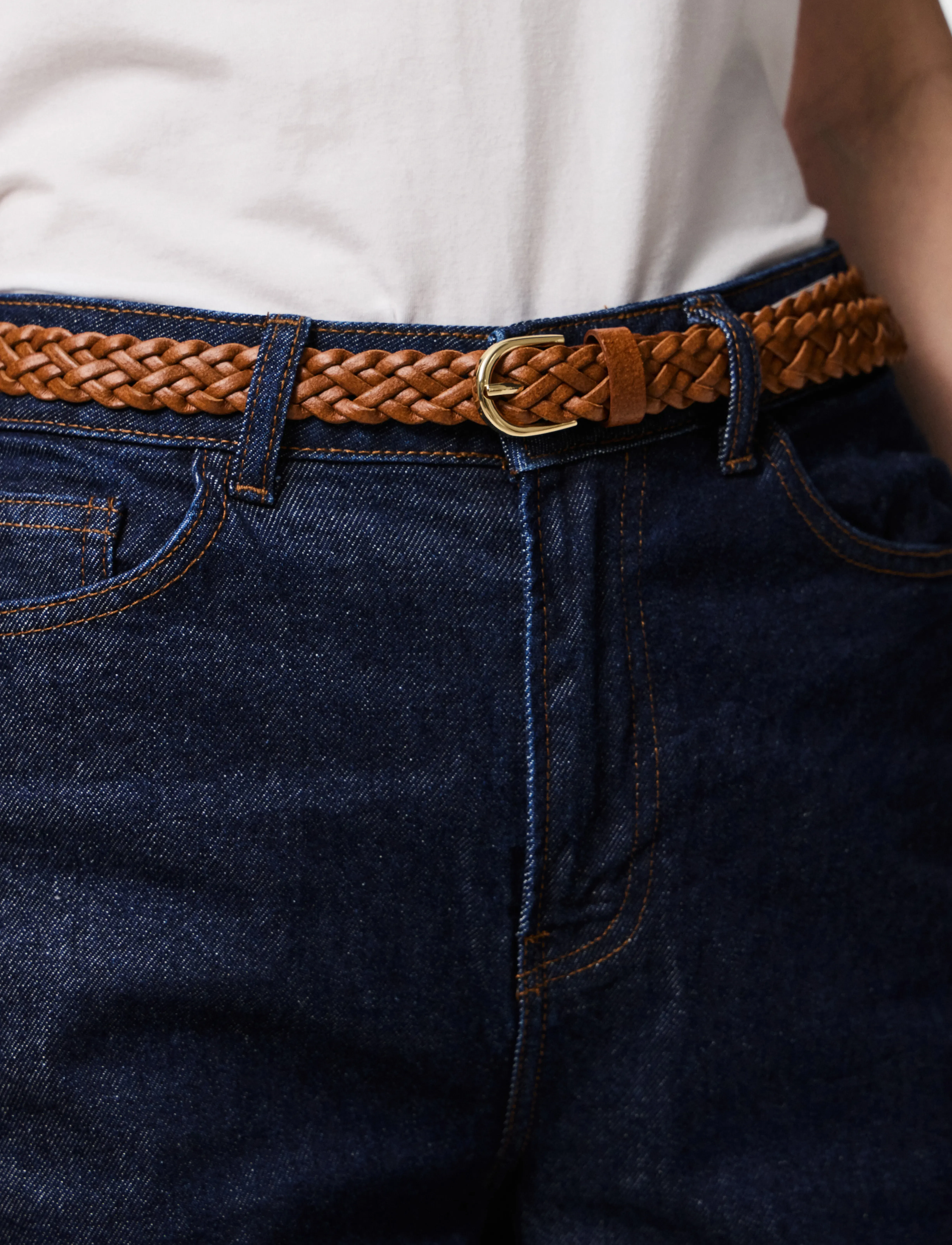 Pieces - PCAVERY LEATHER BRAIDED SLIM BELT NOOS - odiniai diržai - cognac - 3
