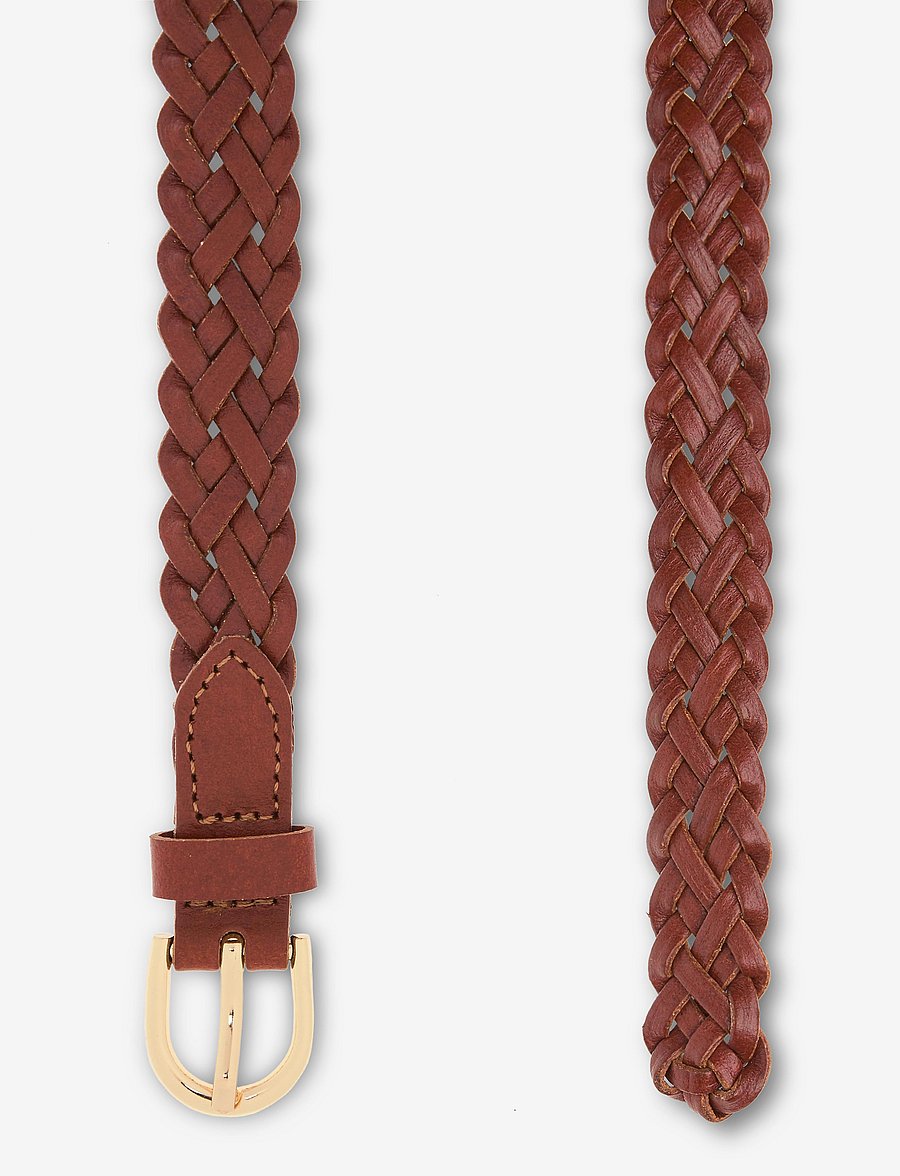 Pieces - PCAVERY LEATHER BRAIDED SLIM BELT NOOS - odiniai diržai - cognac - 2