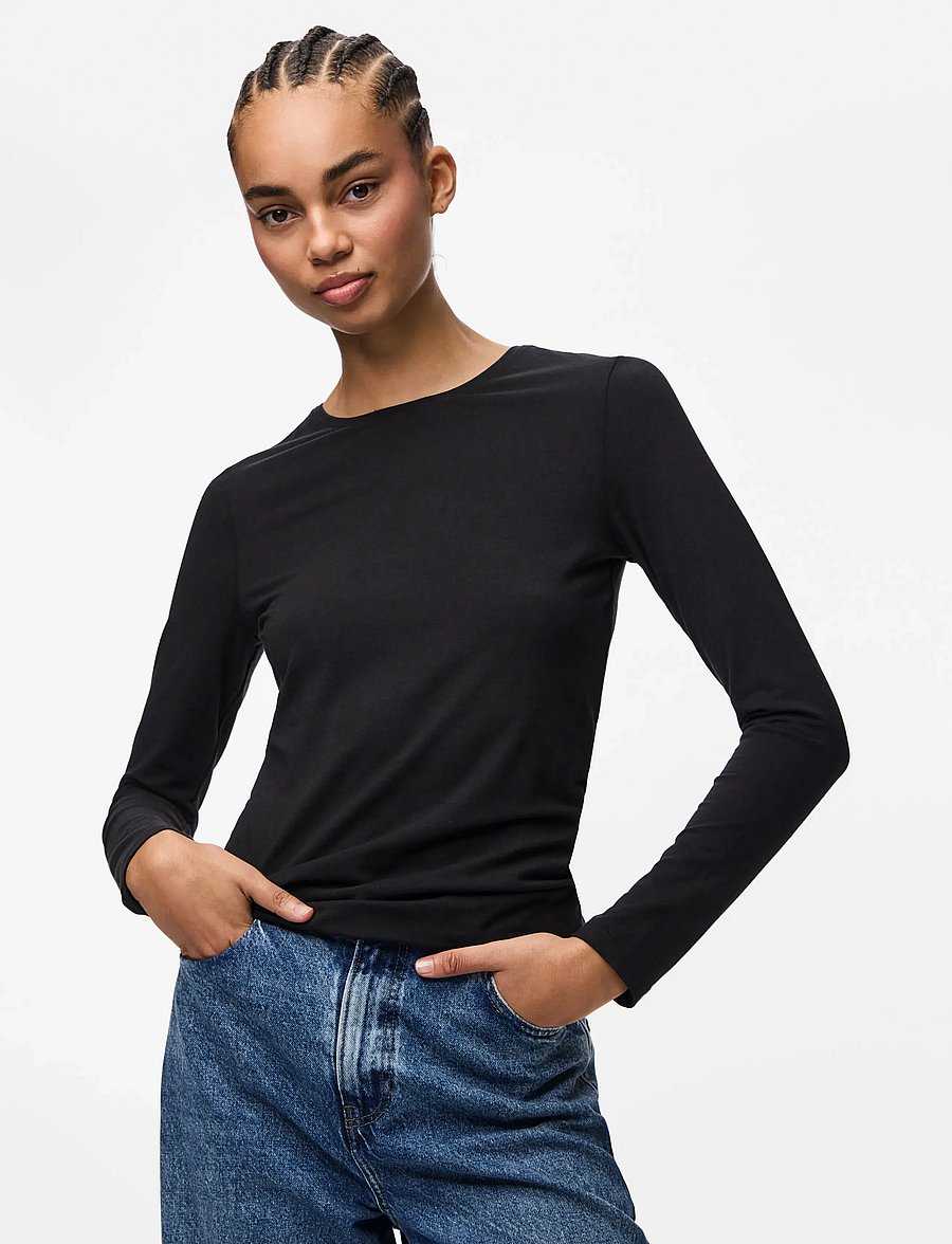 Pieces - PCSIRENE LS TEE JRS NOOS BC - palaidinukės - black - 0