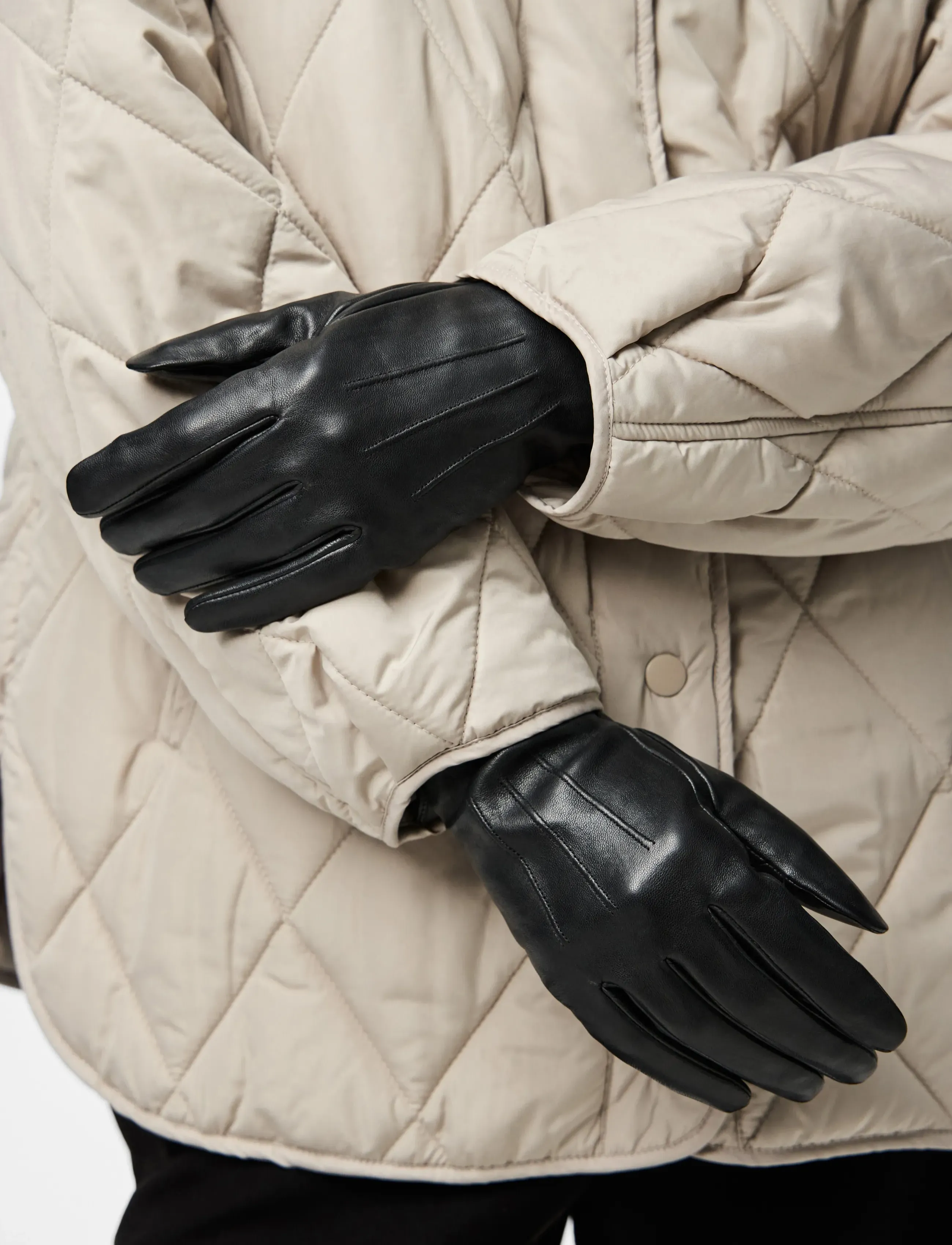 Pieces - PCNELLIE LEATHER SMART GLOVE NOOS - læderhandsker - black - 5
