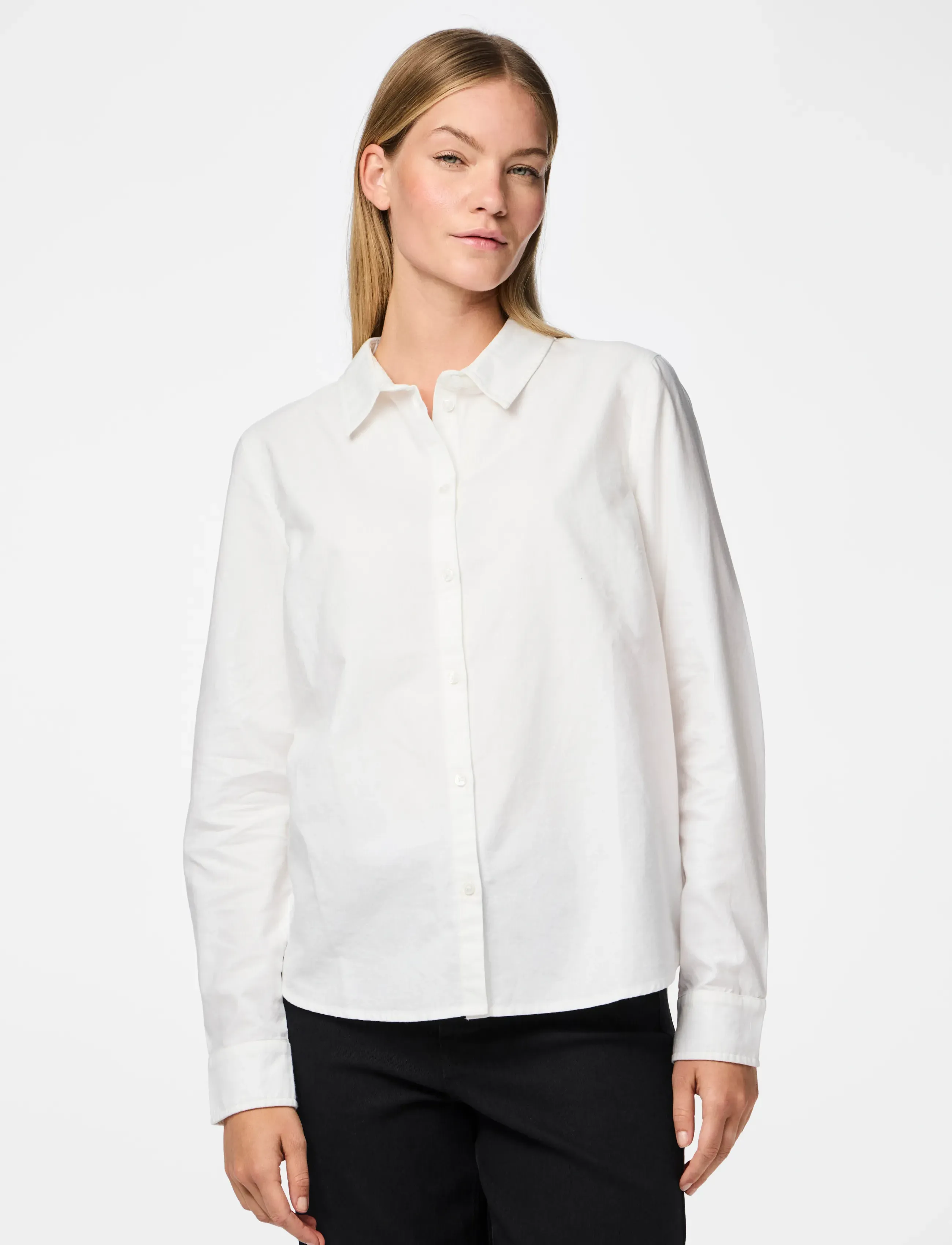 Pieces Pcirena Ls Oxford Shirt Wvn Noos, S, White, Skjorter > Langærmede, Dame