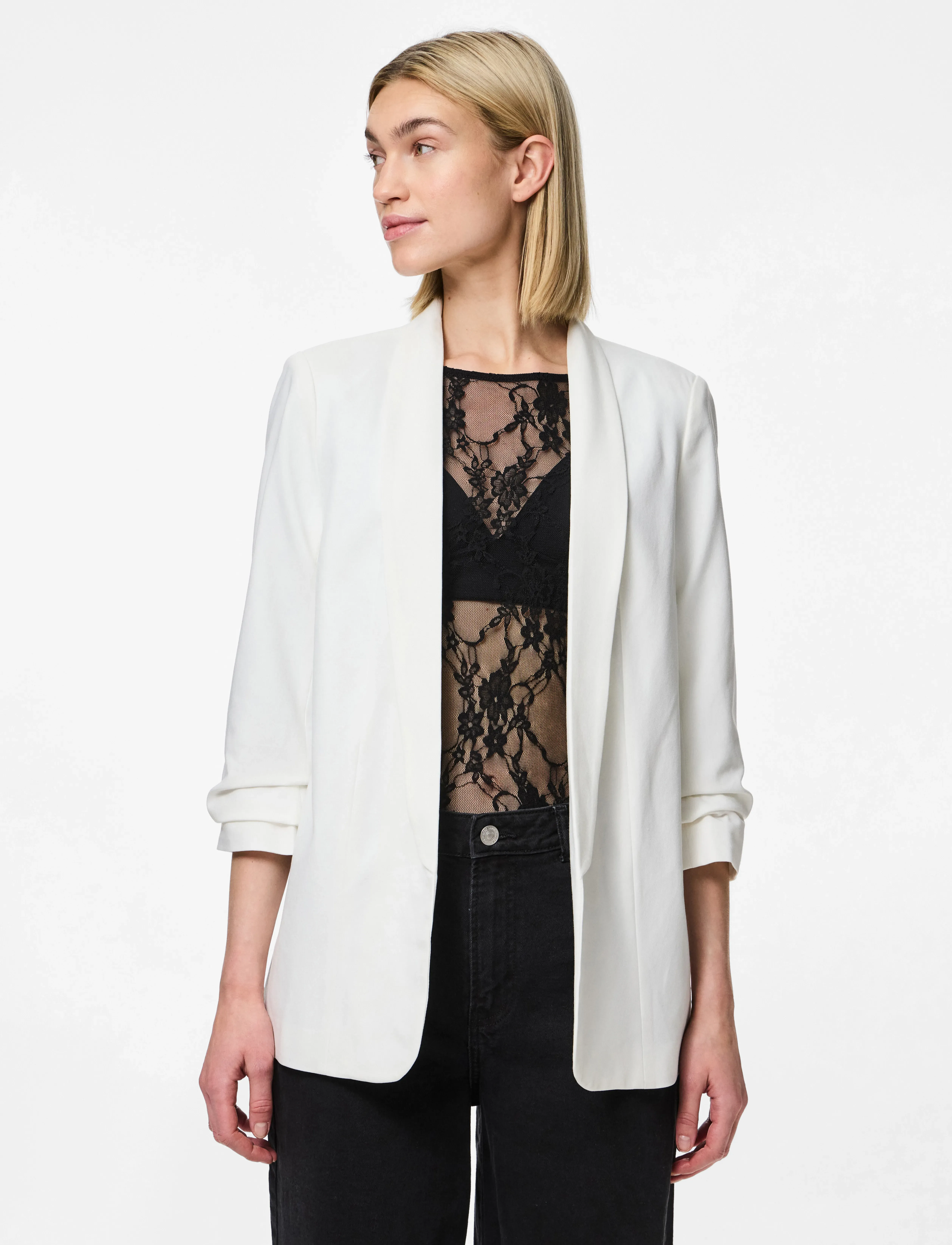 Pieces Pcbosella 3/4 Blazer Noos Bc, S, White, Blazere > Enkeltradede Blazere, Dame