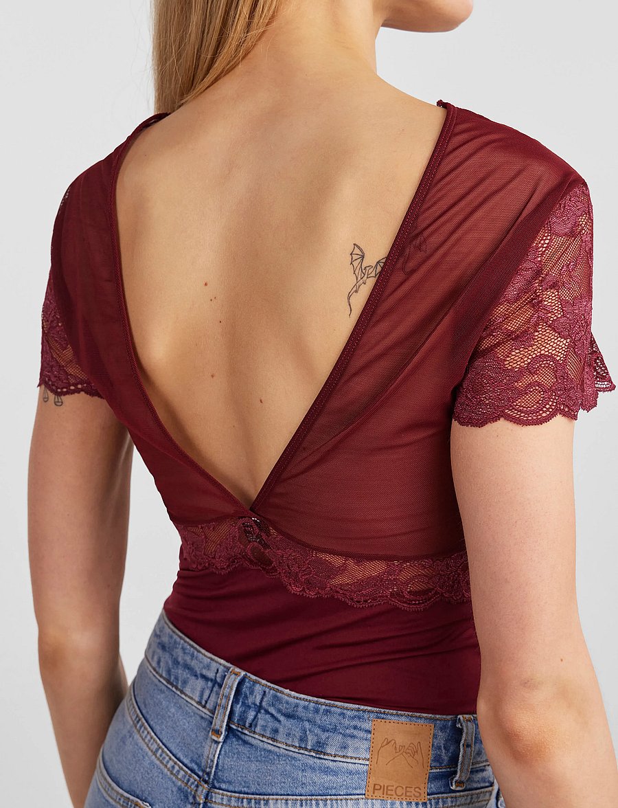 Pieces - PCSICCA SS BODYSTOCKING - Īpaši notikumi - tawny port - 5