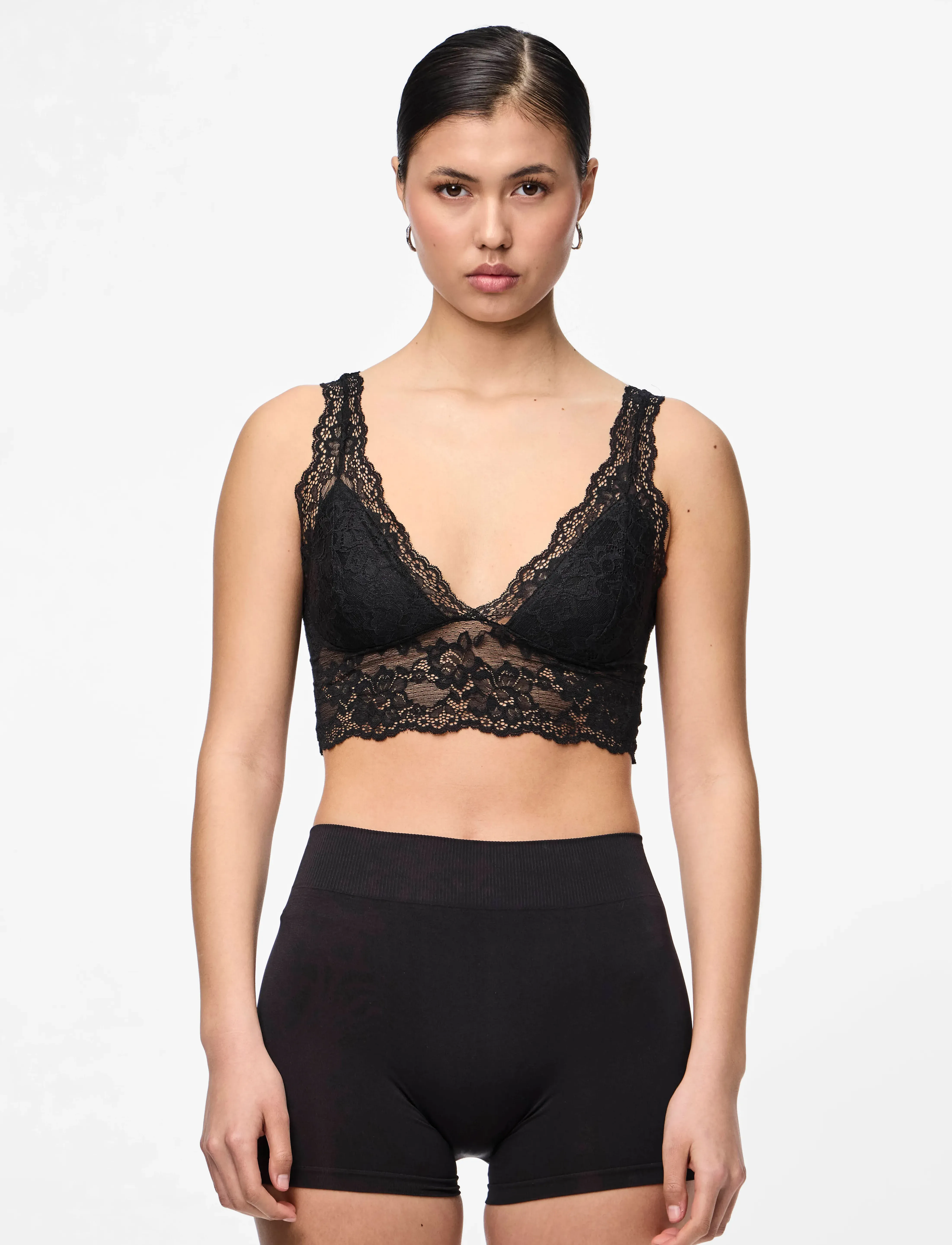 Pieces Pclina Lace Bra Top Noos, Kvinder, Blonde Bralette, Sort, Str: XS