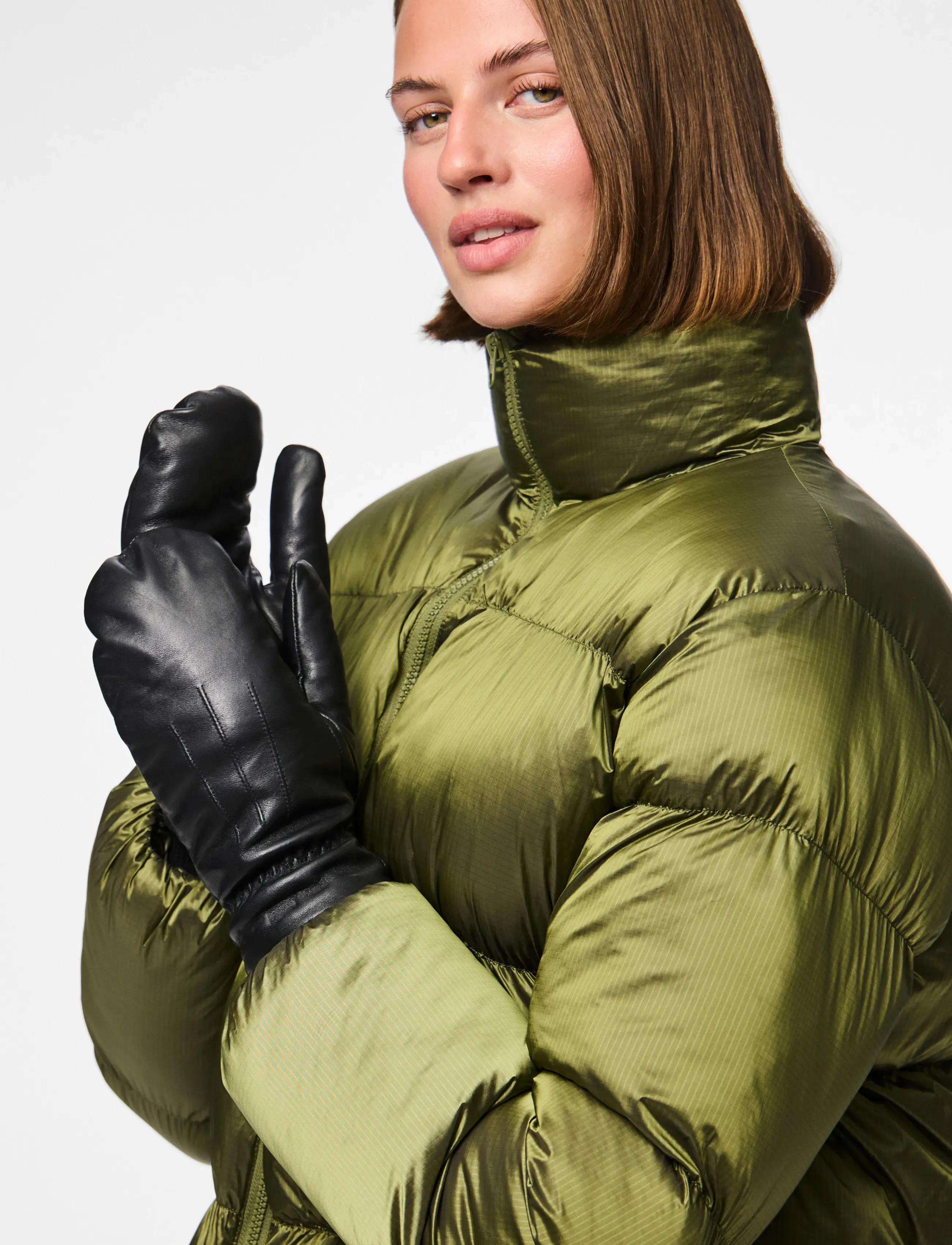 Pieces Pcnellie Leather Mittens Noos, L, Black, Handsker > Tommelfingerhandsker, Dame