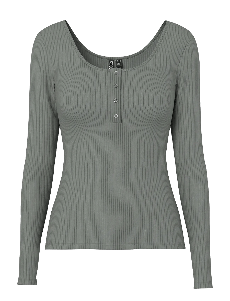 Pieces - PCKITTE LS TOP JRS NOOS BC - pikkade varrukatega alussärgid - castor gray - 1