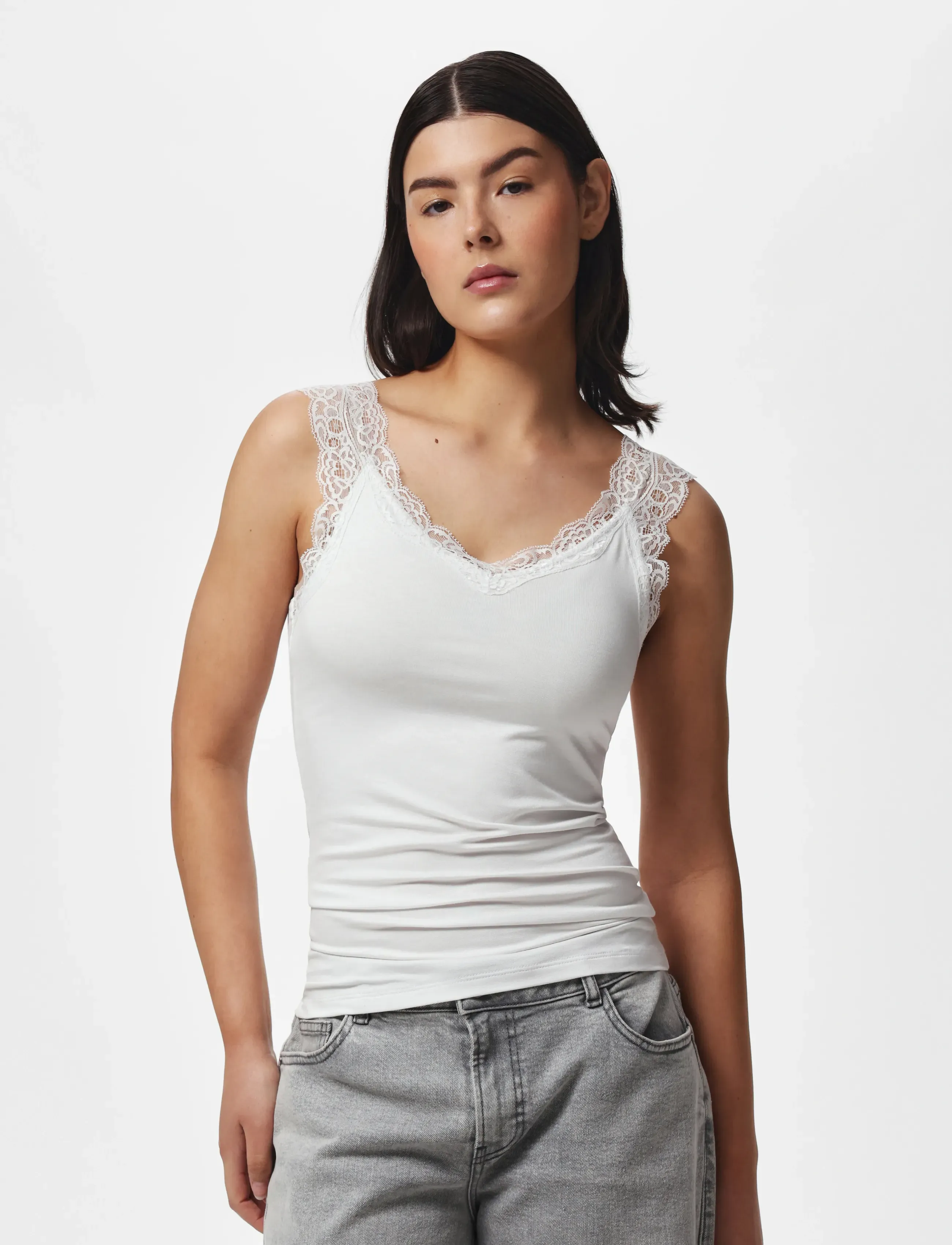Pieces Pcbarbera Lace Top Jrs Noos Bc, Kvinder, Blonde Top, Hvid, Str: L