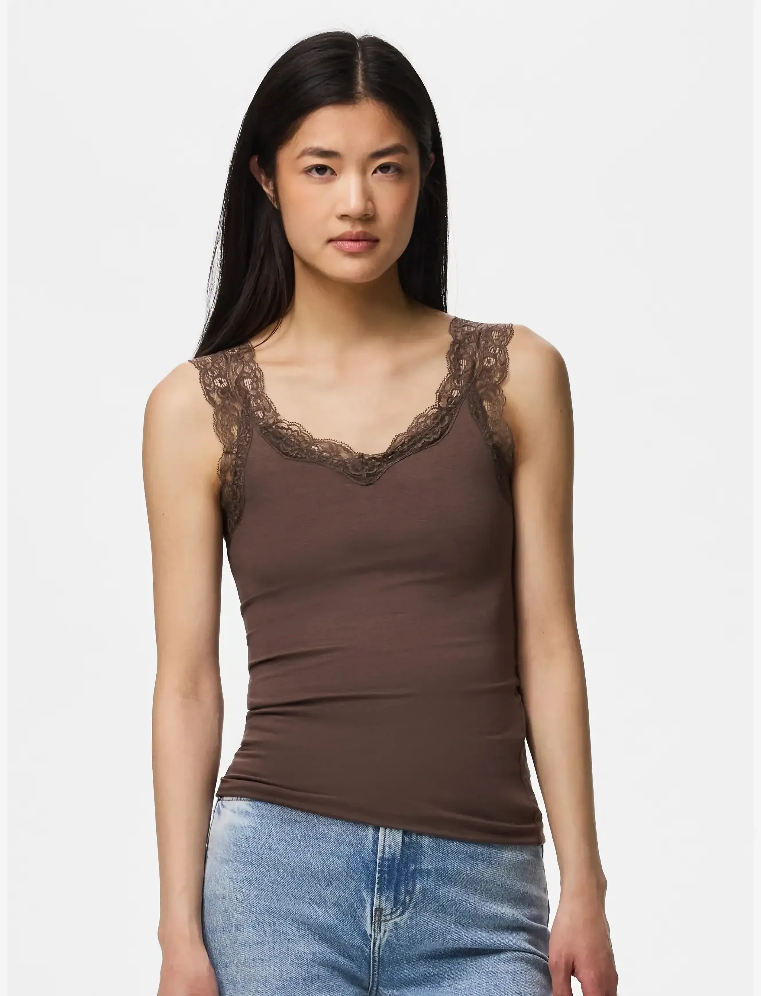 Pieces Pcbarbera Lace Top Jrs Noos Bc, Kvinder, Blonde Top, Brun, Str: S