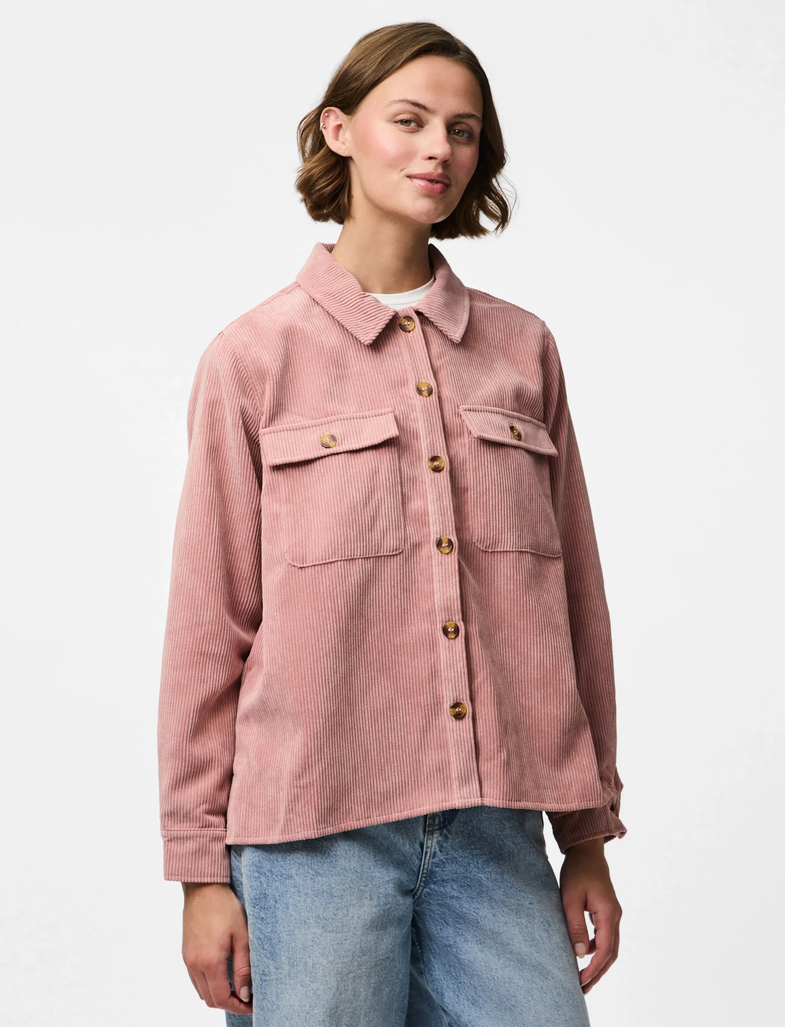 Pieces Pceffi Ls Corduroy Shirt Wvn Noos Bc, M, Shirts, Rosa - Long-sleeved, Frauen