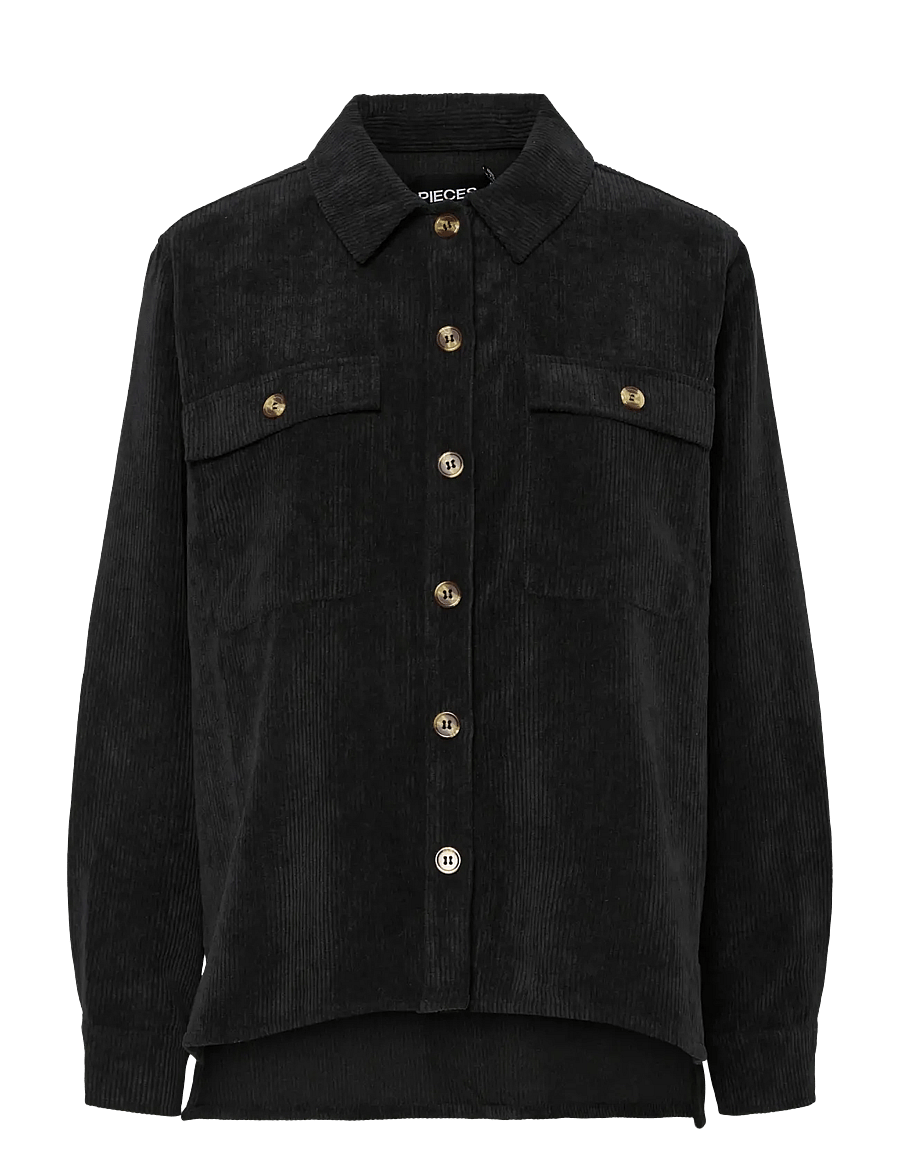 Pieces - PCEFFI LS CORDUROY SHIRT WVN NOOS BC - overshirts - black - 1