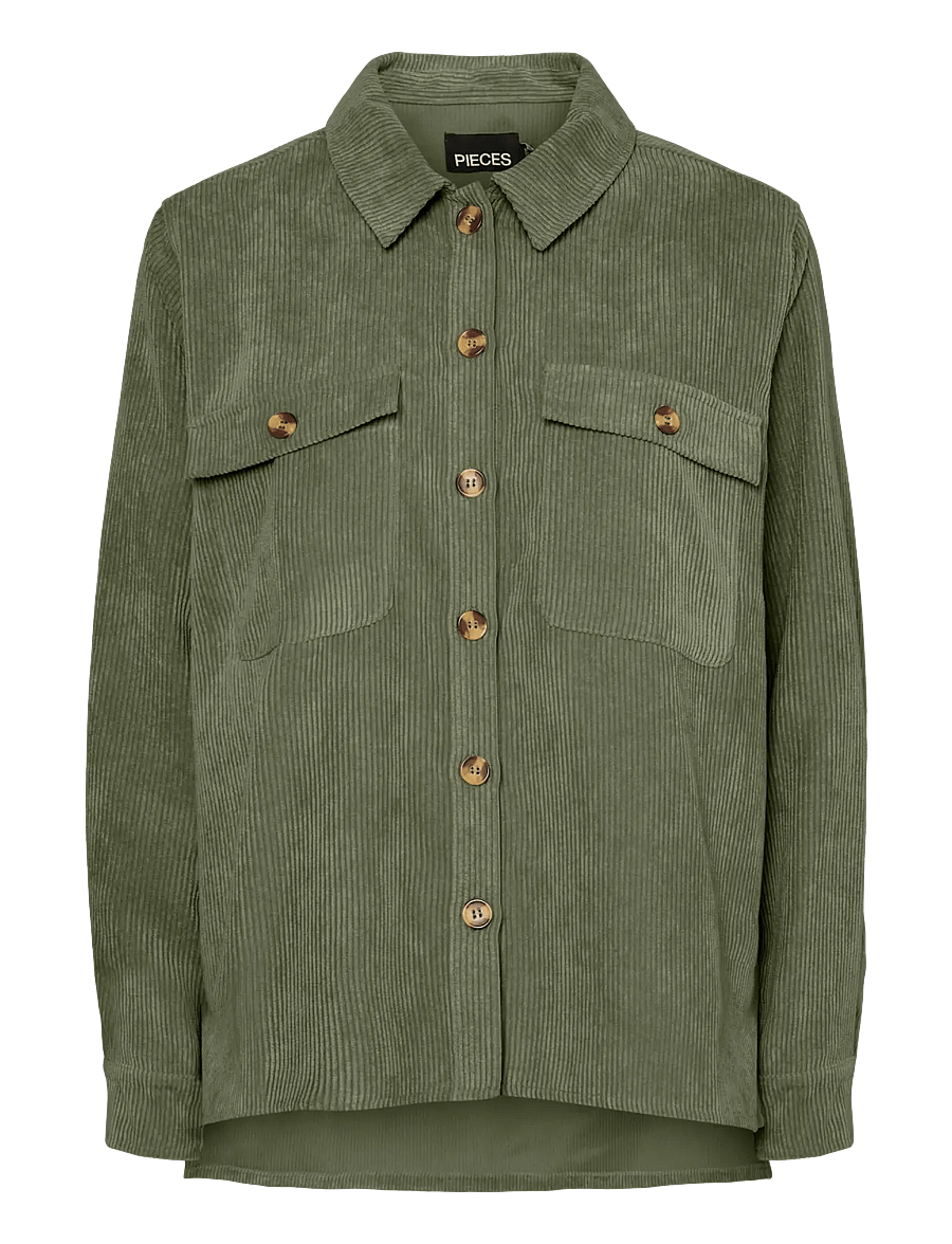 Pieces - PCEFFI LS CORDUROY SHIRT WVN NOOS BC - overshirts - olivine - 1