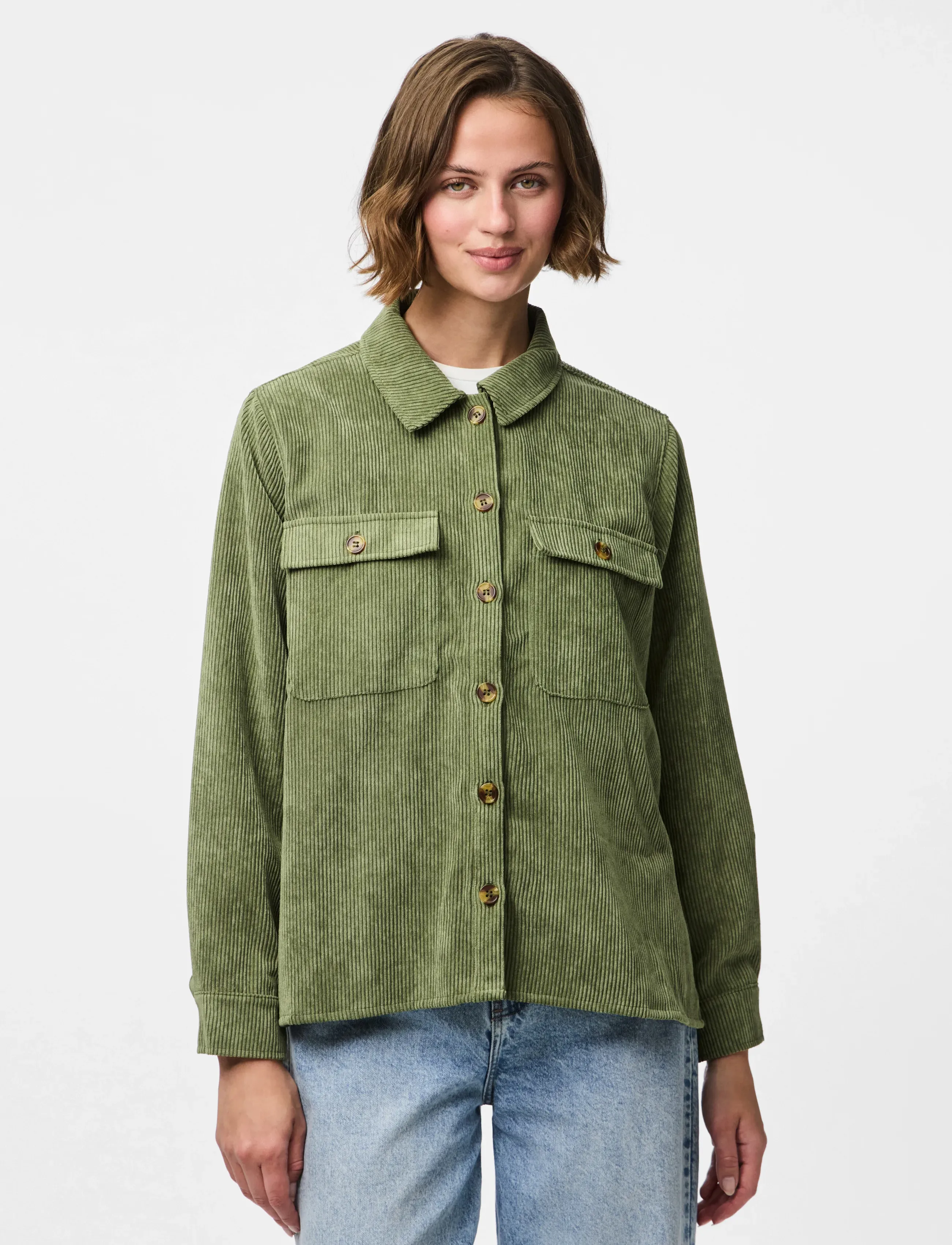 Pieces Pceffi Ls Corduroy Shirt Wvn Noos Bc, Kvinder, Fløjls Skjorte, Grøn, Str: XL