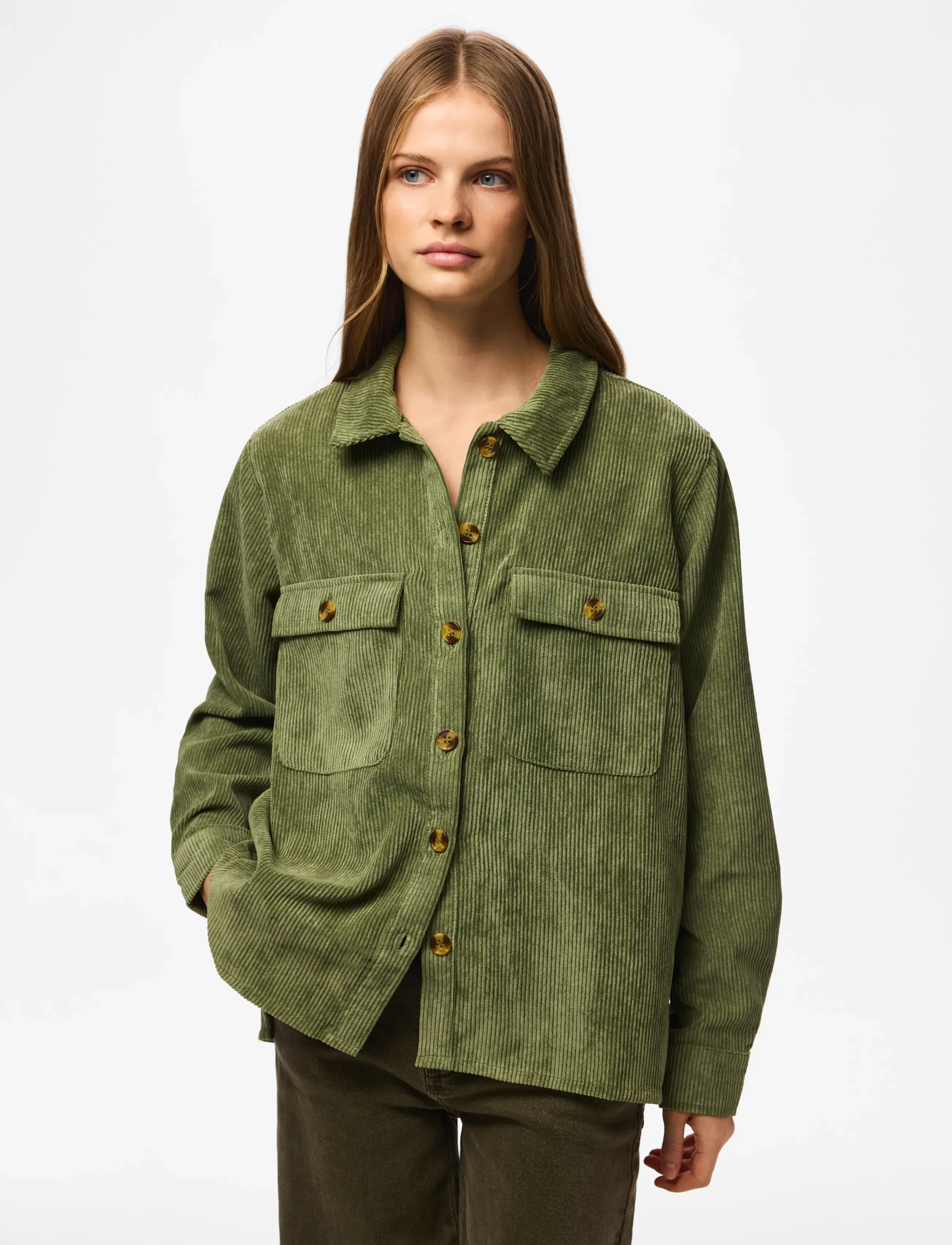 Pieces - PCEFFI LS  CORDUROY SHIRT WVN NOOS BC - overshirts - olivine - 0