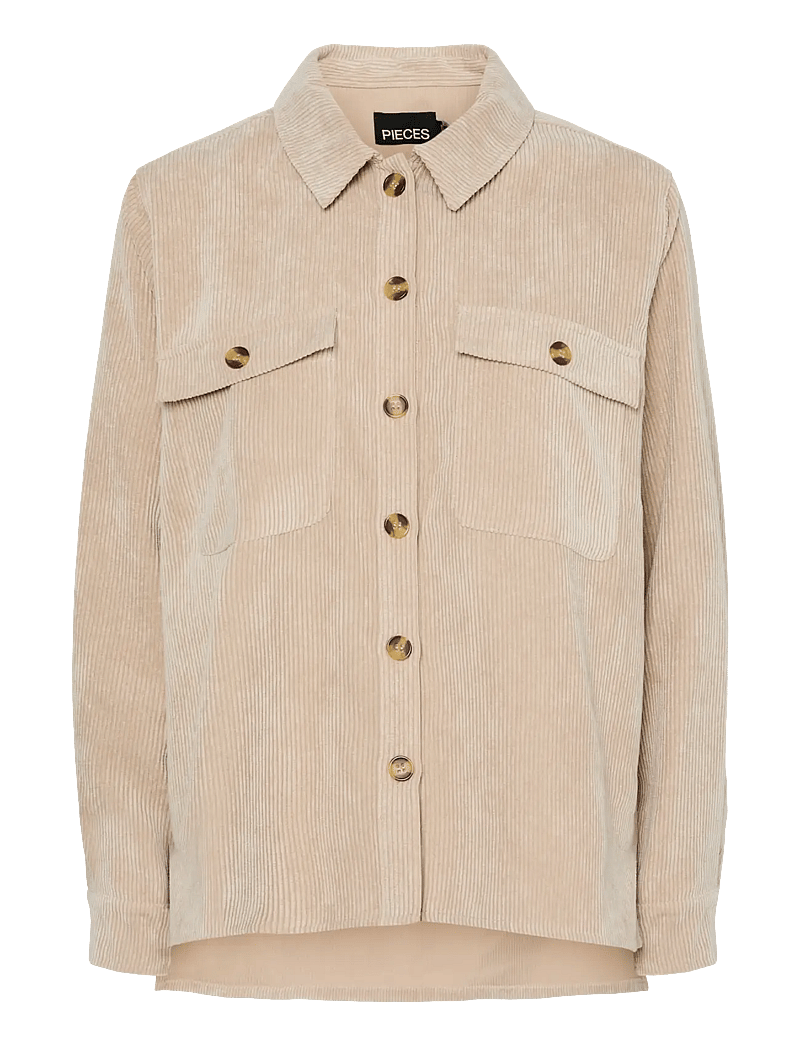 Pieces - PCEFFI LS CORDUROY SHIRT WVN NOOS BC - overshirts - white pepper - 1