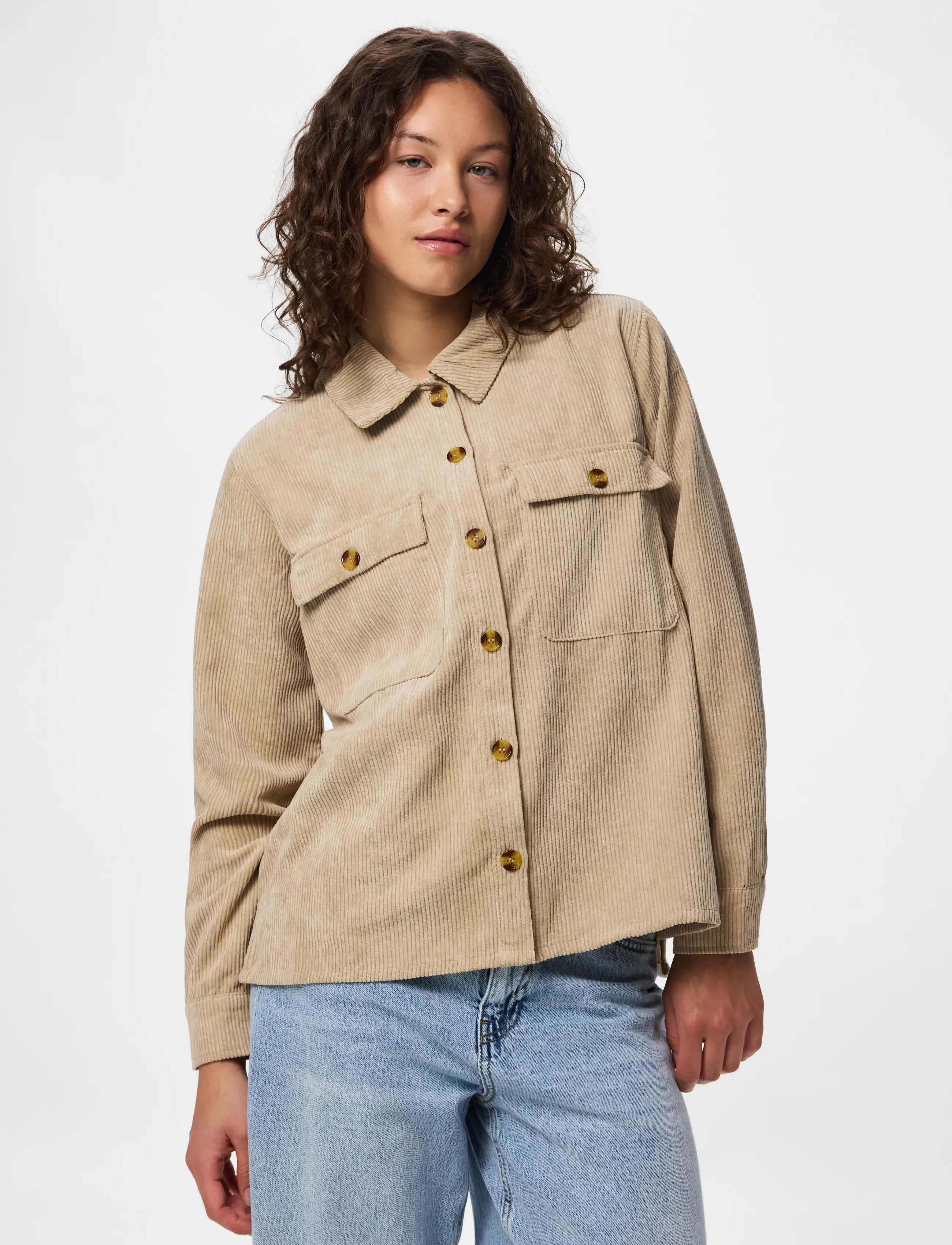 Pieces PCEFFI LS  CORDUROY SHIRT WVN NOOS BC - Blouses & Shirts - WHITE PEPPER / beige