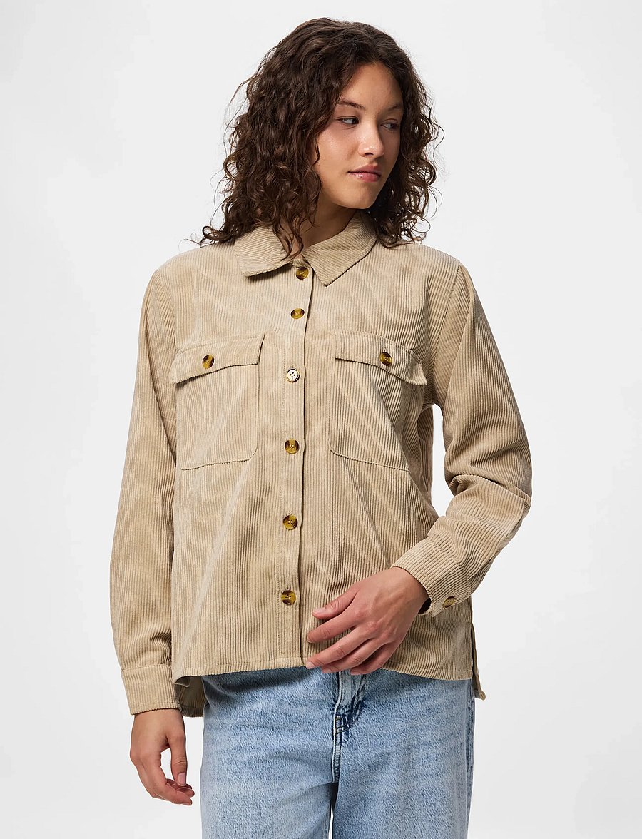 Pieces - PCEFFI LS CORDUROY SHIRT WVN NOOS BC - pealissärgid - white pepper - 5