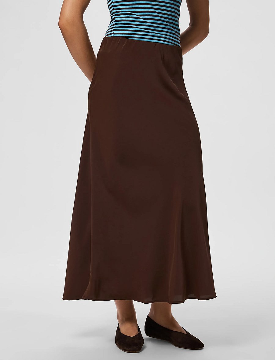 Pieces - PCFRANAN HW ANKLE SKIRT WVN NOOS BC - maxi röcke - hot fudge - 0