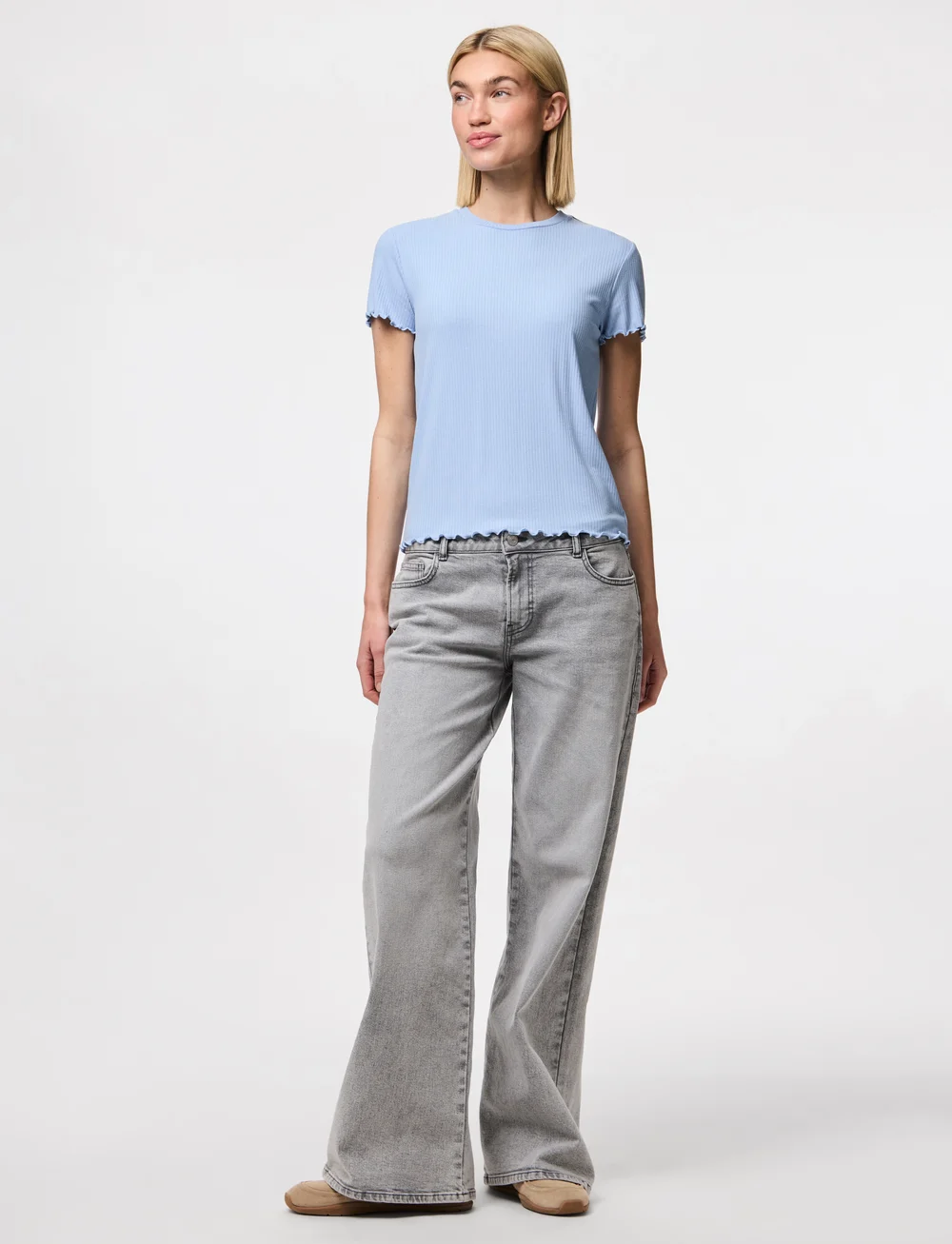 Pieces - PCNICCA SS O-NECK TOP JRS NOOS - t-shirts - cashmere blue - 0