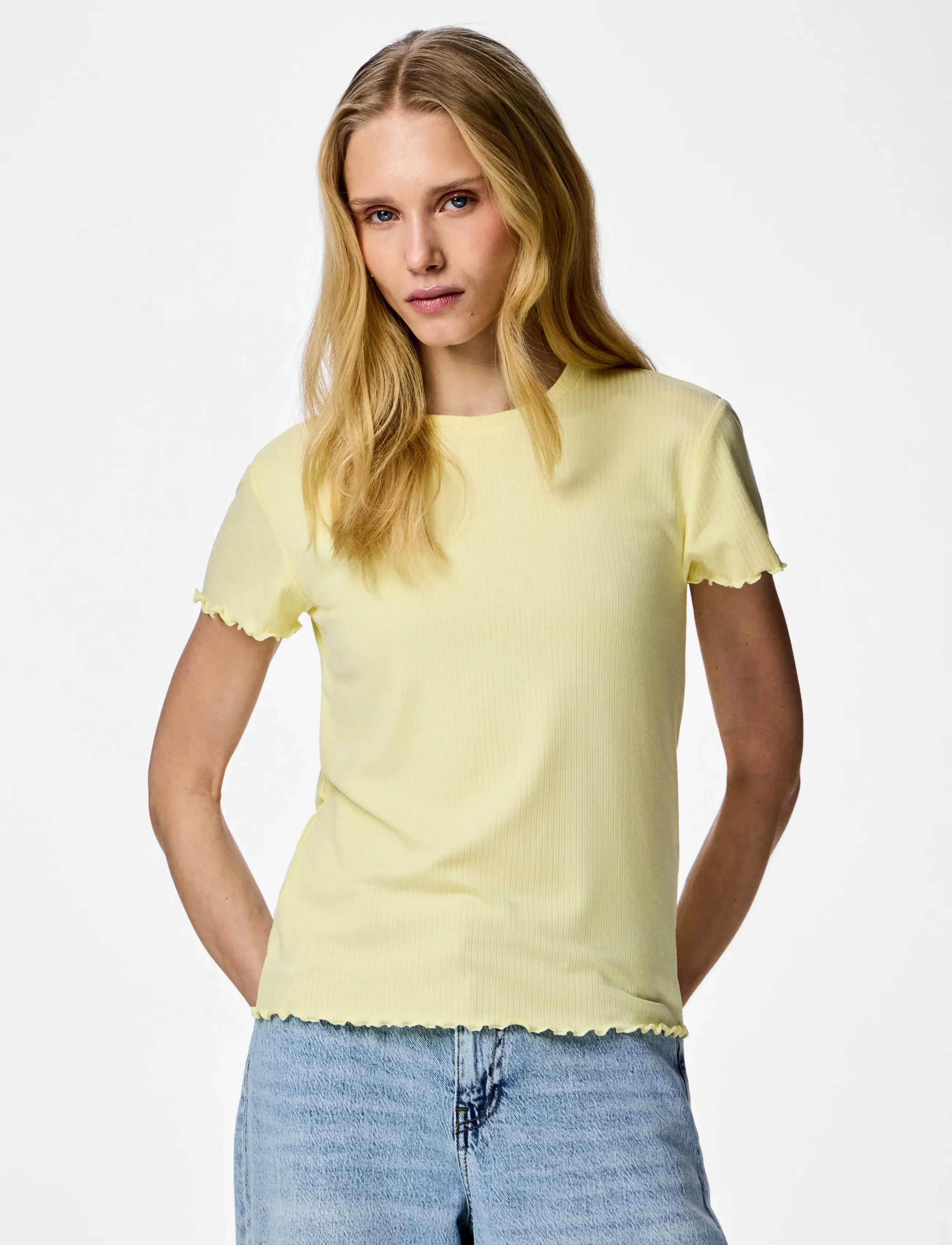 Pieces Pcnicca Ss O-Neck Top Jrs Noos, L, Yellow, T-Shirts & Toppe > Kortærmede, Dame