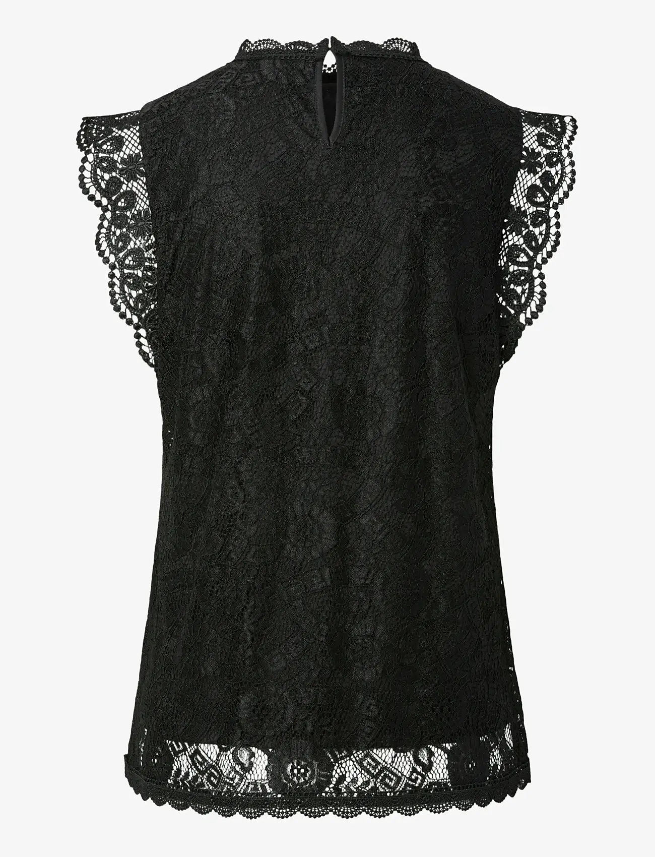 Pieces - PCOLLINE SL LACE TOP WVN NOOS - linnen - black - 2