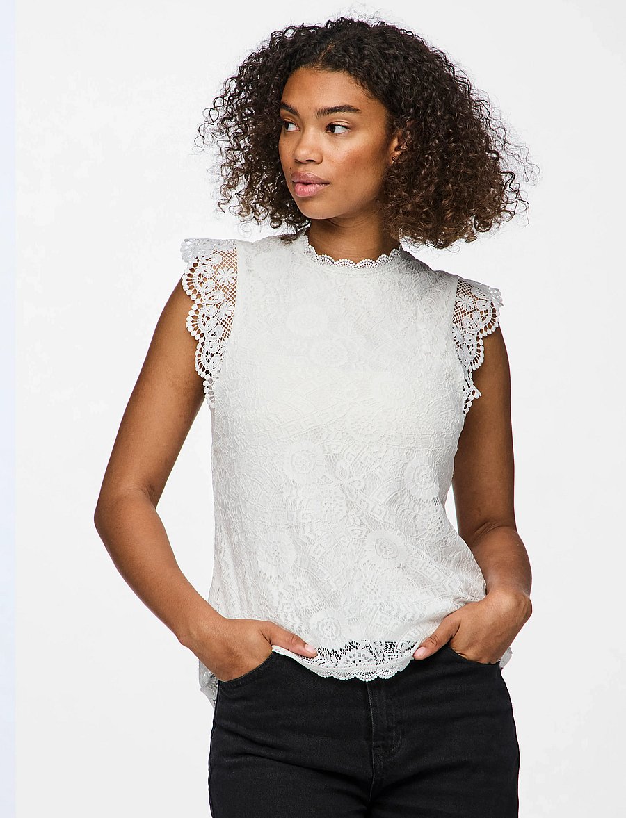 Pieces - PCOLLINE SL LACE TOP WVN NOOS - sleeveless tops - cloud dancer - 0