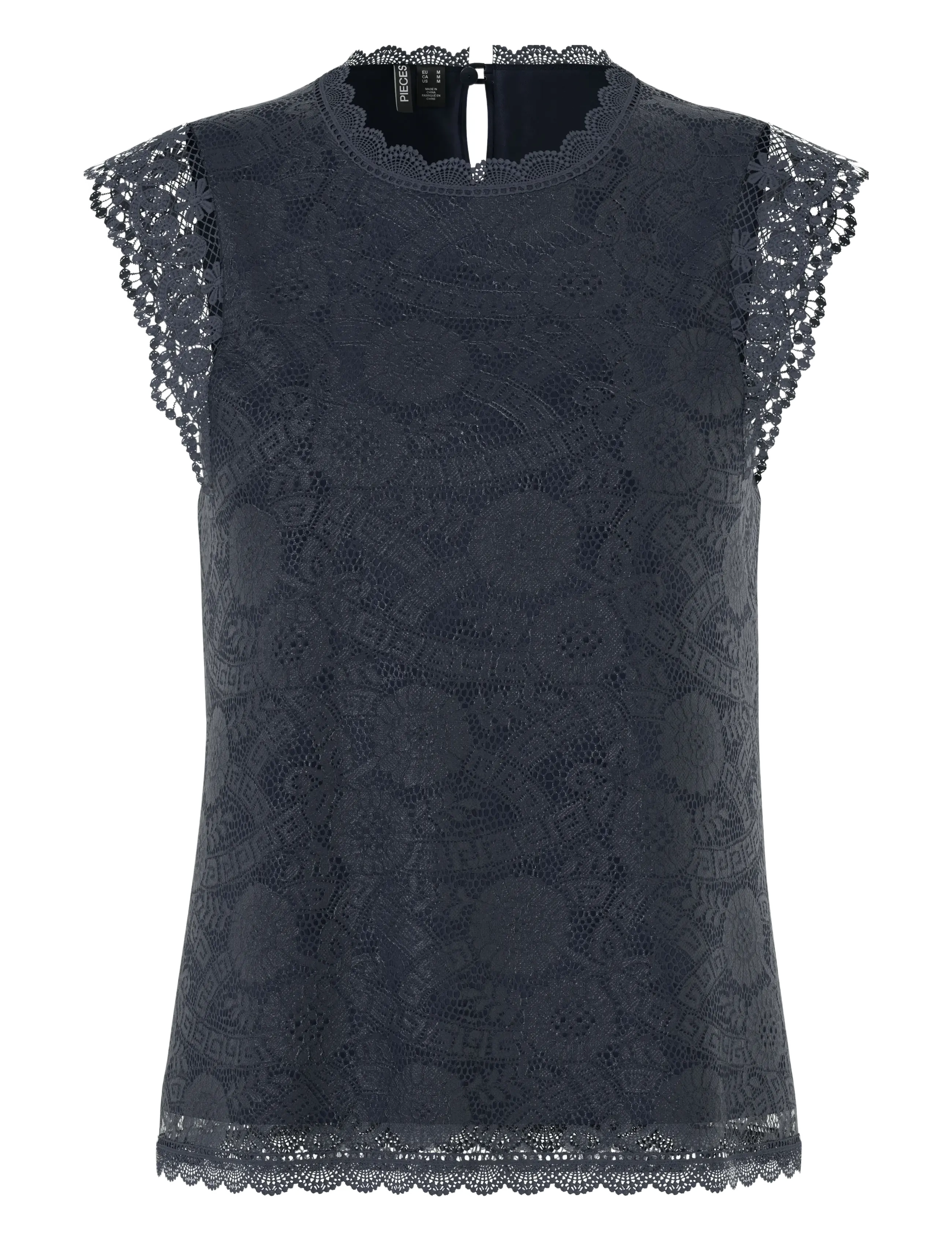 Pieces PCOLLINE SL LACE TOP WVN NOOS - Pieces - SKY CAPTAIN / black