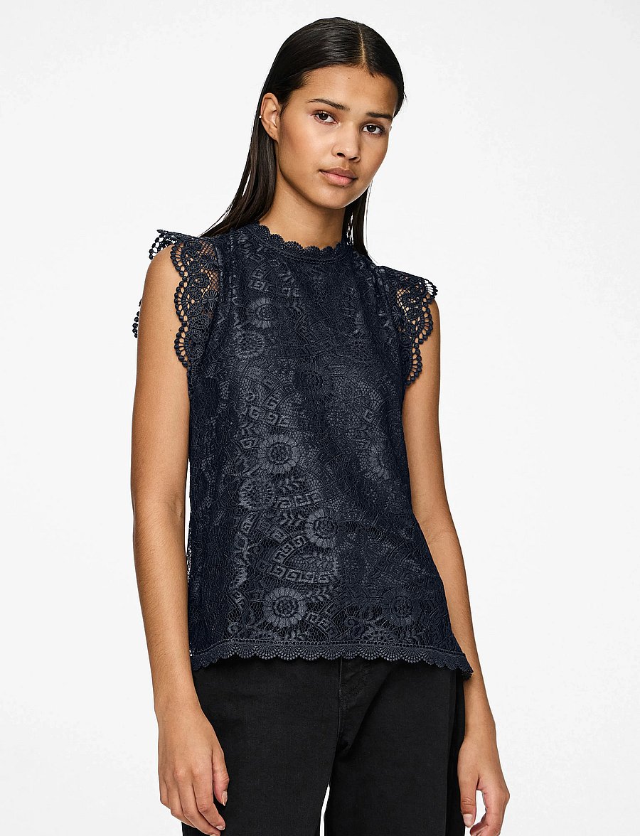 Pieces - PCOLLINE SL LACE TOP WVN NOOS - Ärmellose tops - sky captain - 0