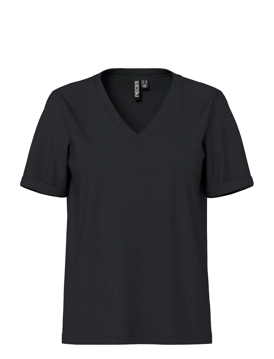 Pieces - PCRIA SS V-NECK SOLID TEE JRS NOOS BC - t-shirts - black - 1