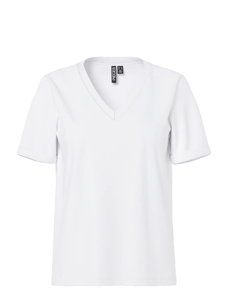 Pieces - PCRIA SS V-NECK SOLID TEE JRS NOOS BC - t-shirts - bright white - 1