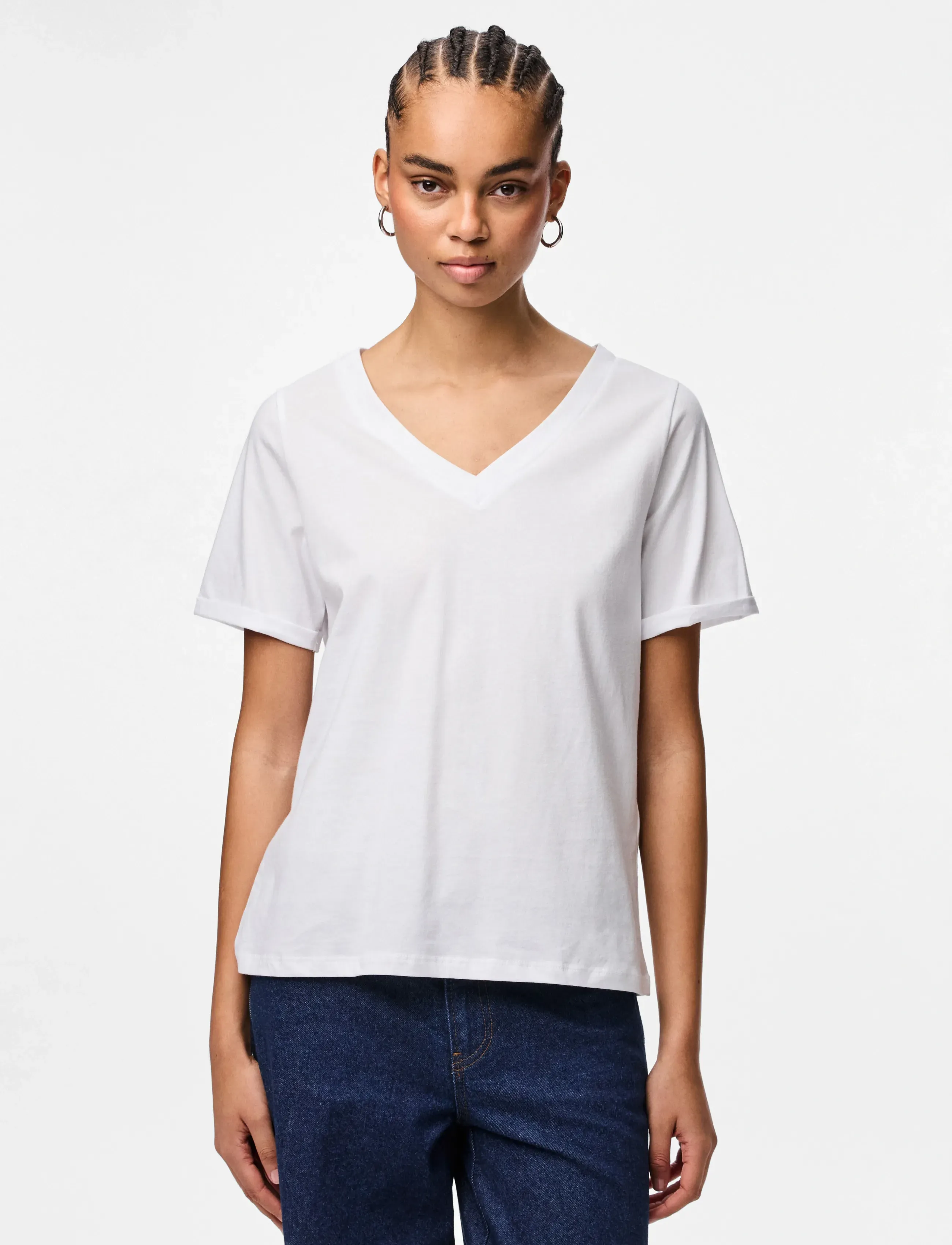 Pieces PCRIA SS V-NECK SOLID TEE JRS NOOS BC - Kleidung - BRIGHT WHITE / white