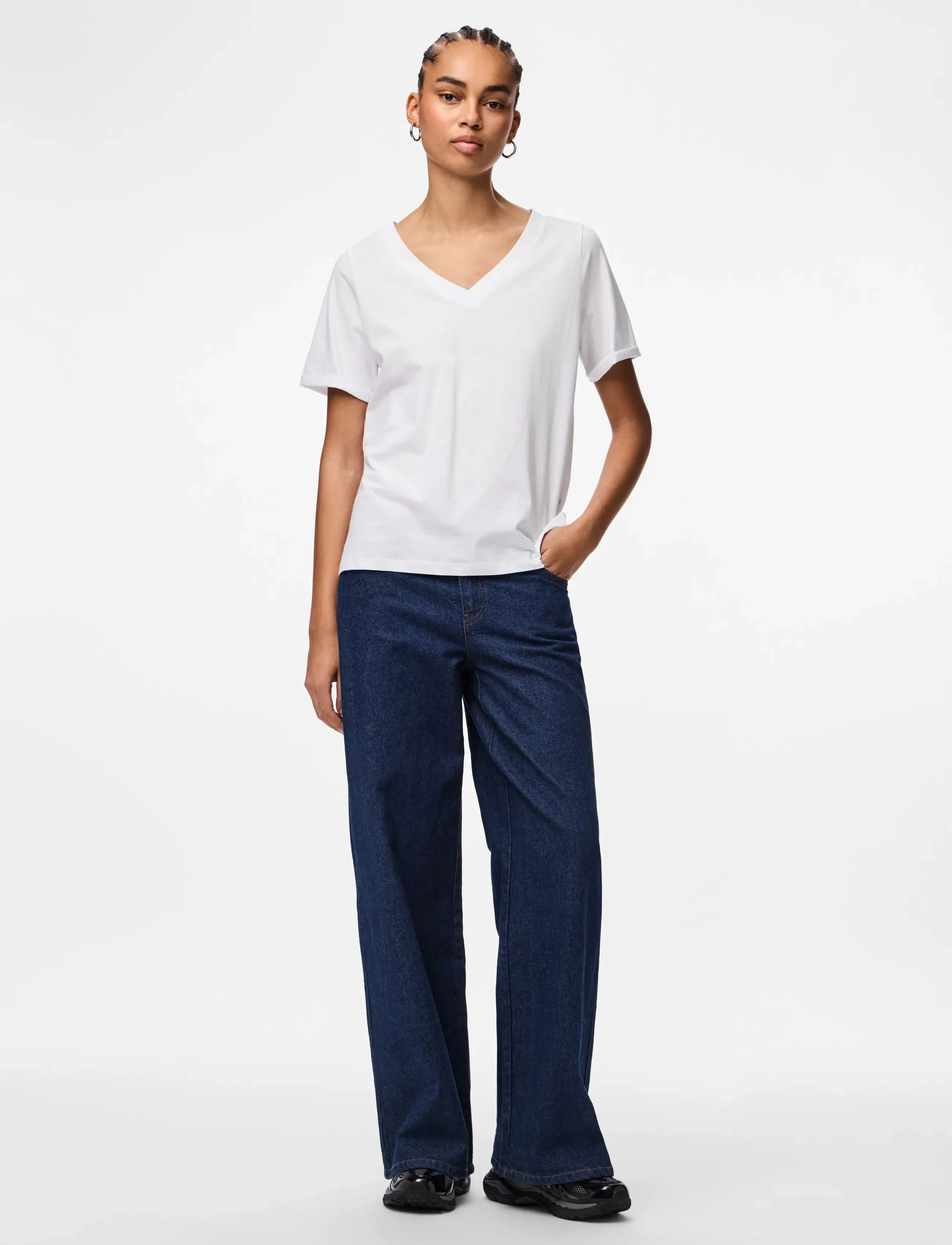 Pieces - PCRIA SS V-NECK SOLID TEE JRS NOOS BC - laveste priser - bright white - 4