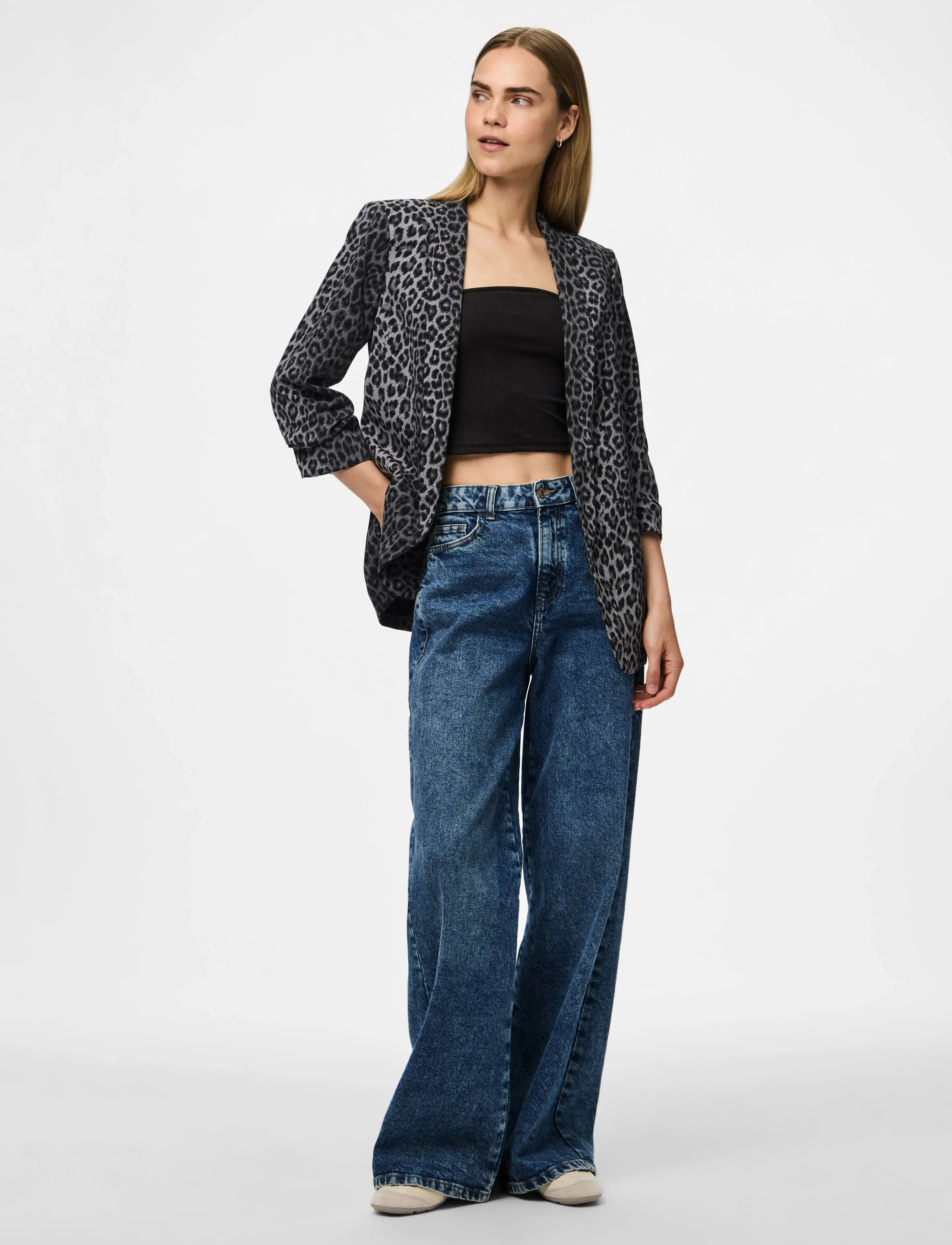 Pieces PCBOSELLA 3/4 PRINTED BLAZER NOOS BC - Blazere - GREY / black