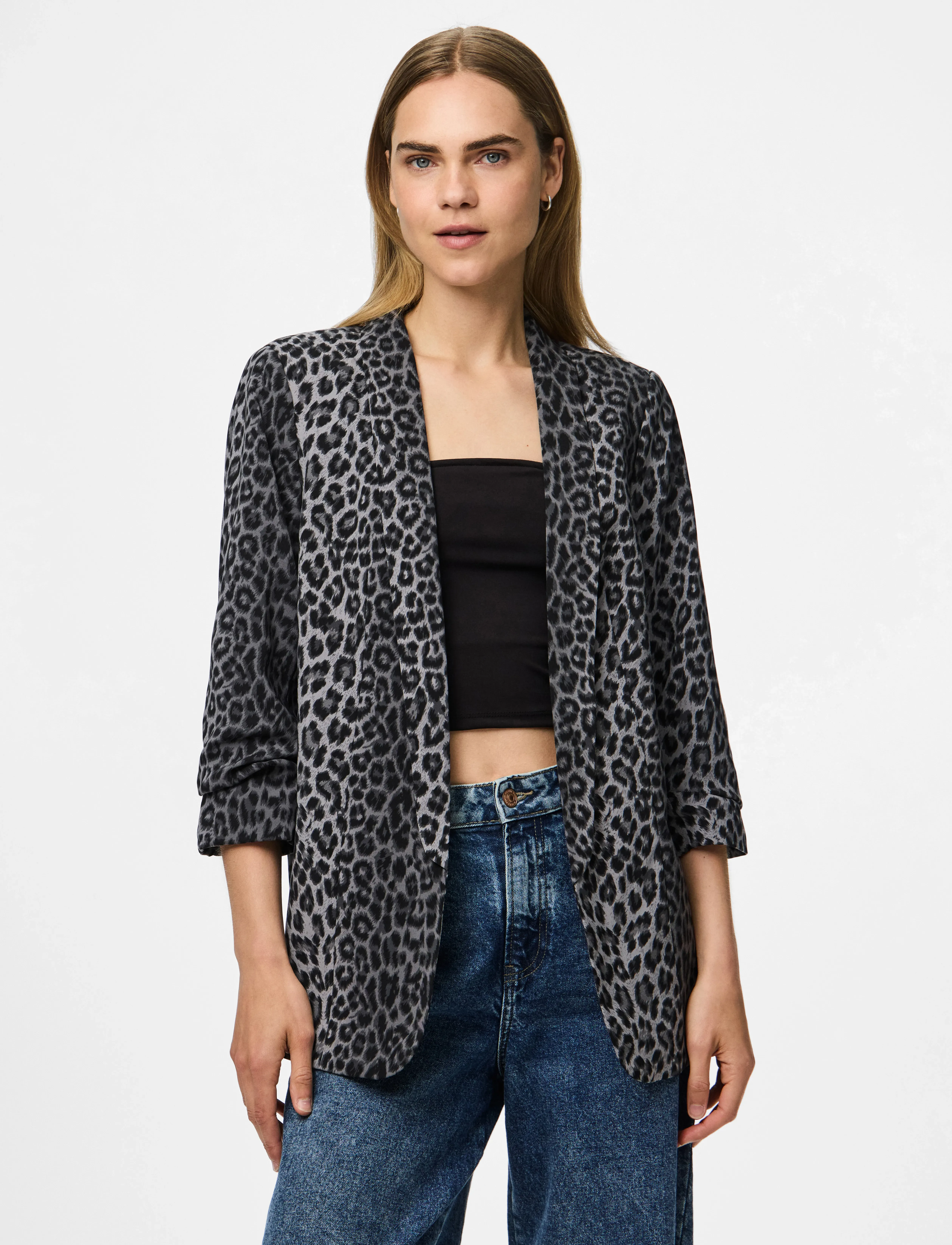 Pieces - PCBOSELLA 3/4 PRINTED BLAZER NOOS BC - single breasted blazers - grey - 5