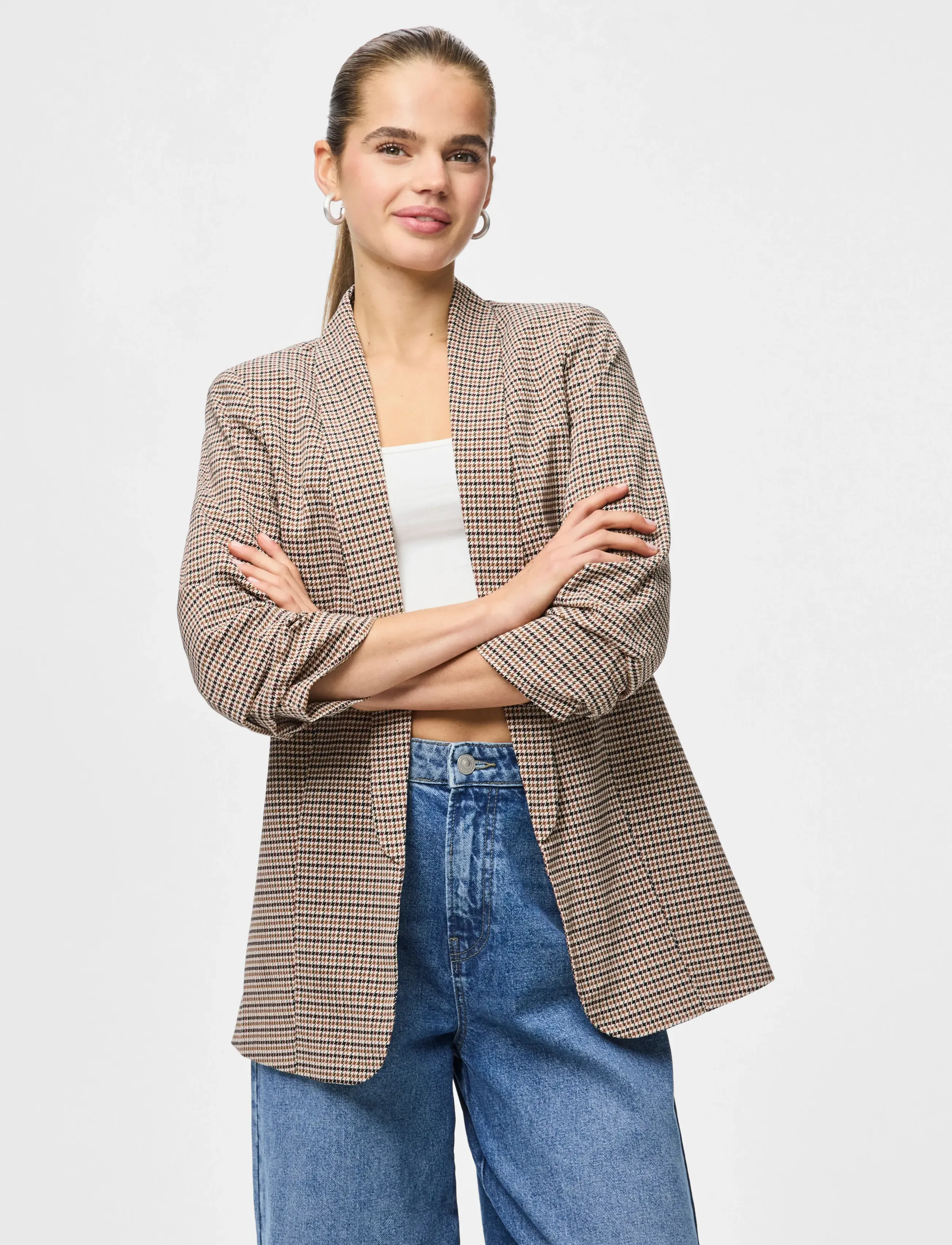 Pieces PCBOSELLA 3/4 PRINTED BLAZER NOOS BC - Blazere - SILVER MINK / beige