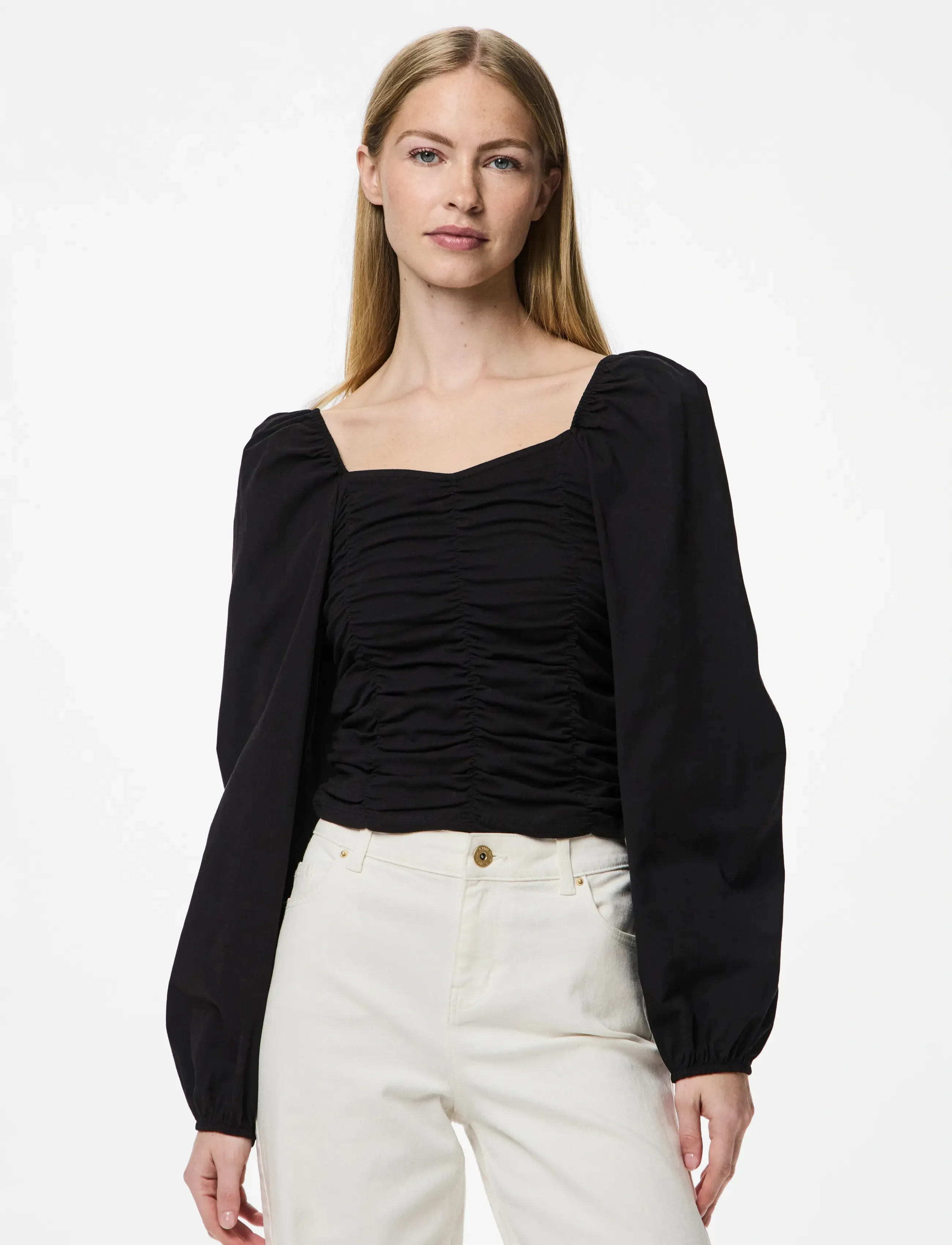 Pieces Pcmalysia Ls Top Jrs Noos Bc, XS, Black, Bluser > Langærmede, Dame