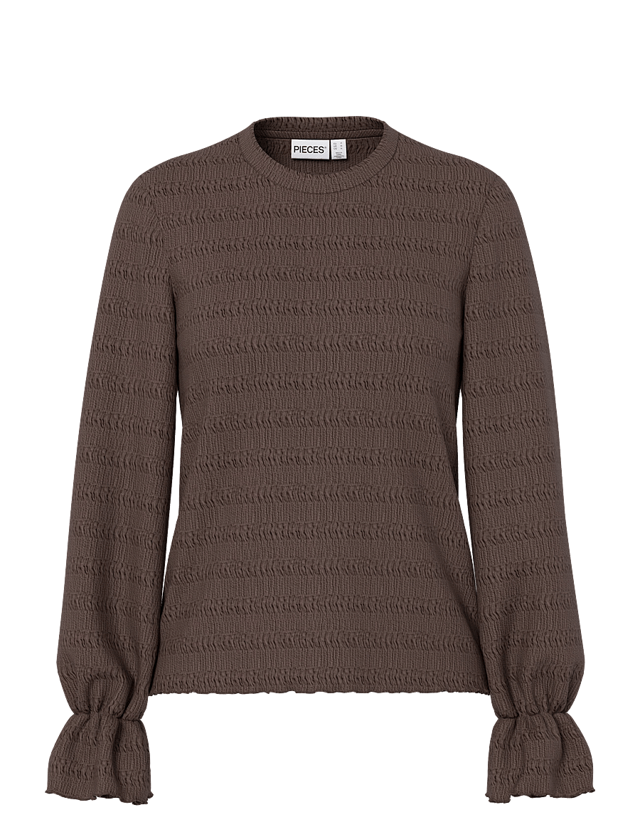 Pieces - PCDAISY LS O-NECK TOP JRS NOOS BC - langärmelige blusen - hot fudge - 1