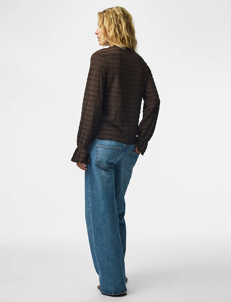 Pieces - PCDAISY LS O-NECK TOP JRS NOOS BC - langärmelige blusen - hot fudge - 3