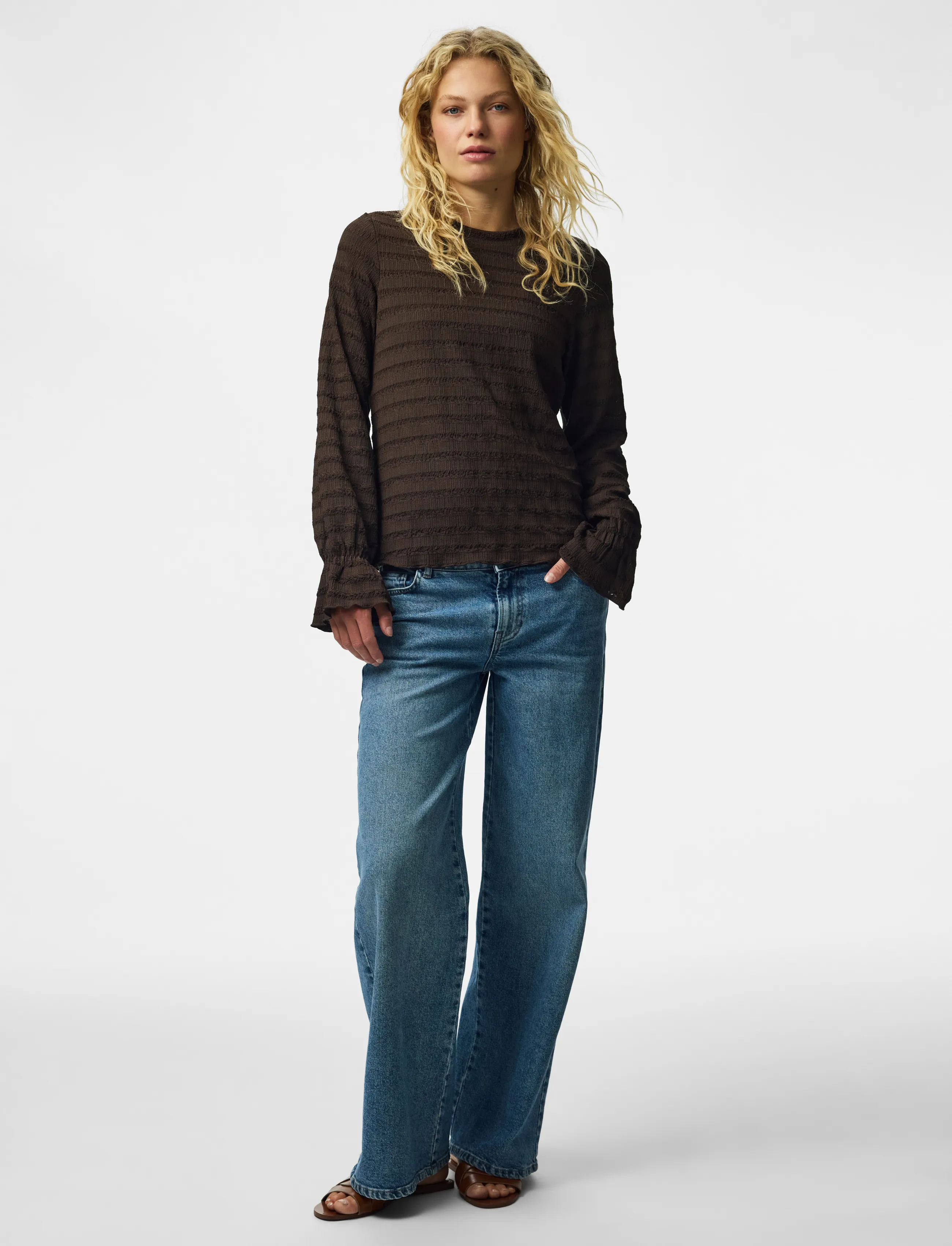 Pieces - PCDAISY LS O-NECK TOP JRS NOOS BC - hot fudge - 4