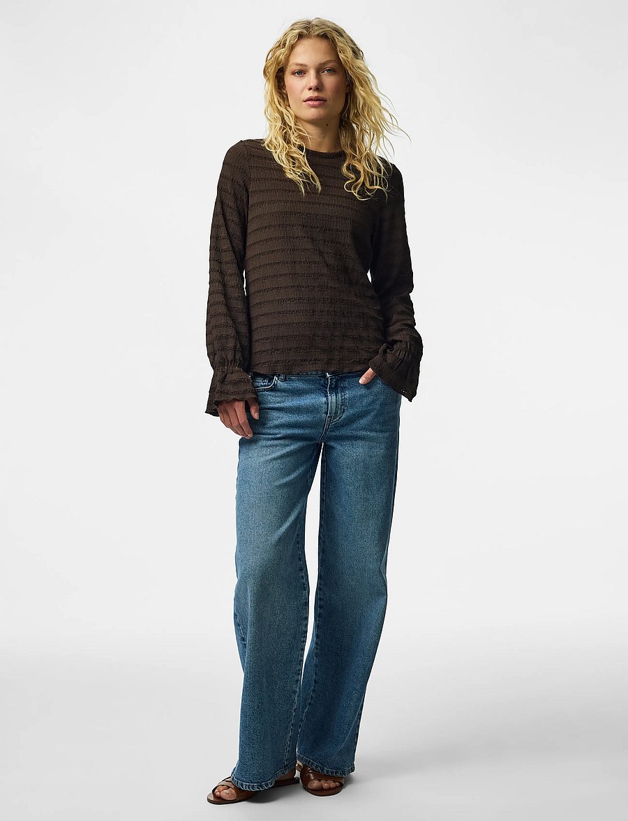 Pieces - PCDAISY LS O-NECK TOP JRS NOOS BC - langärmelige blusen - hot fudge - 4
