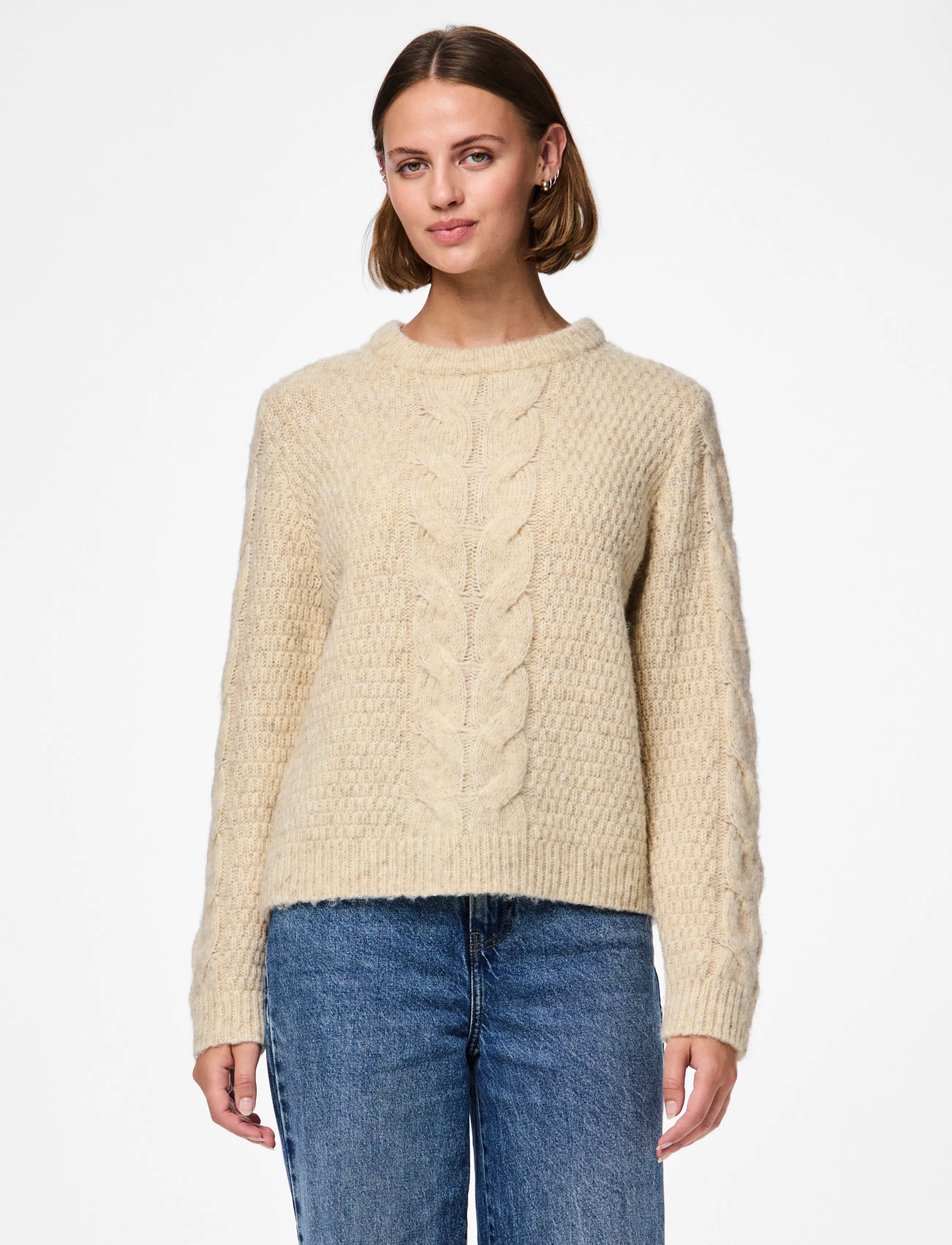 Pieces PCNINA LS O-NECK KNIT NOOS BC - Kleidung - BIRCH / cream