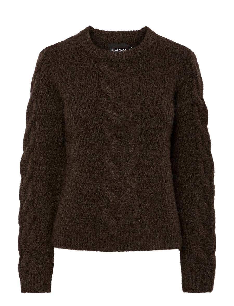 Pieces - PCNINA LS O-NECK KNIT NOOS BC - pullover - hot fudge - 0