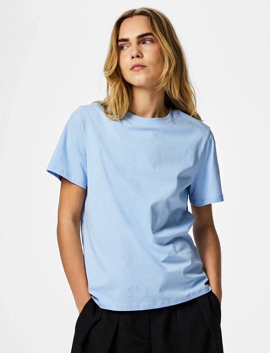 Pieces - PCRIA SS SOLID TEE JRS NOOS BC - t-shirts - cashmere blue - 0