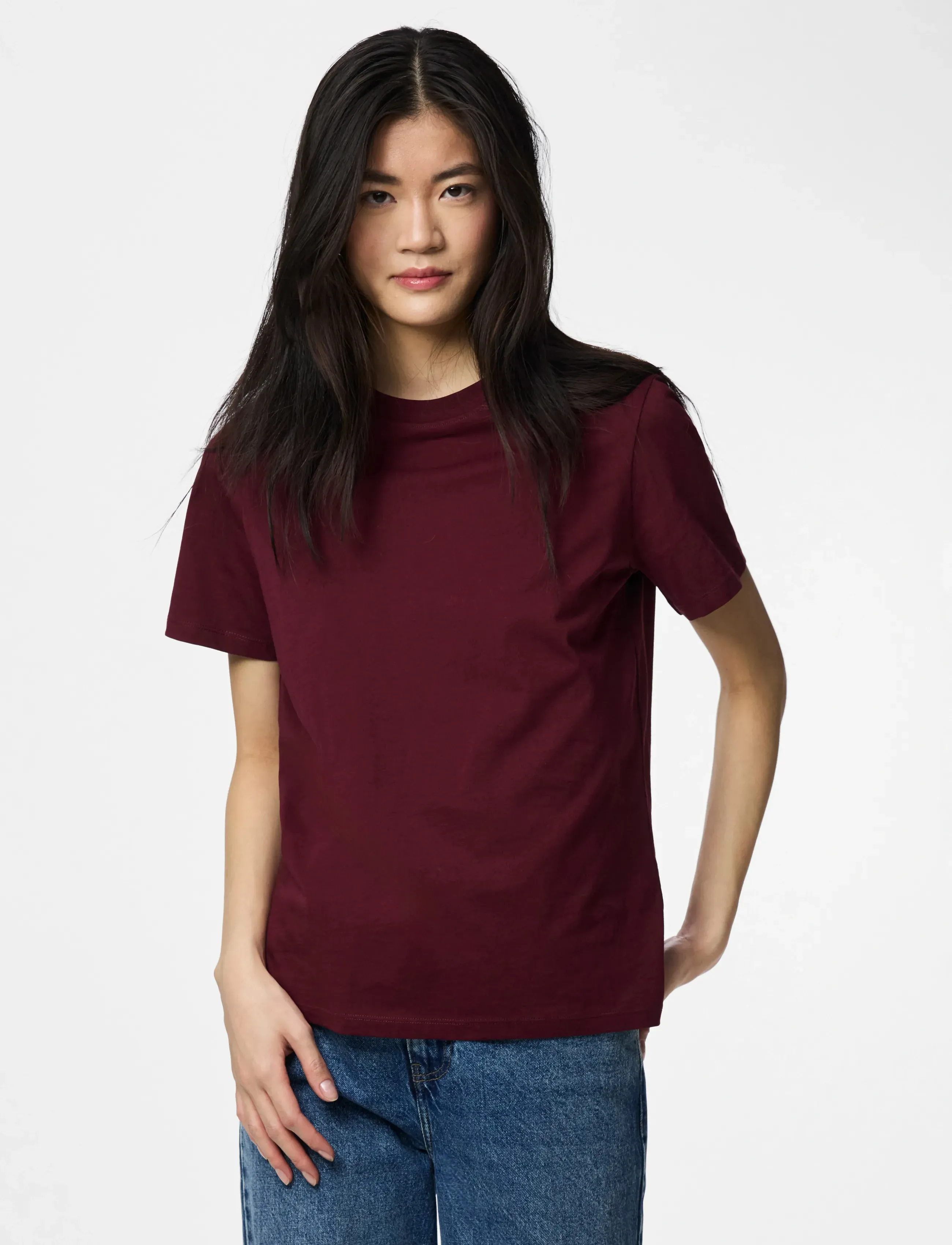 Pieces PCRIA SS SOLID TEE JRS NOOS BC - T-Shirts & Tops - TAWNY PORT / burgundy